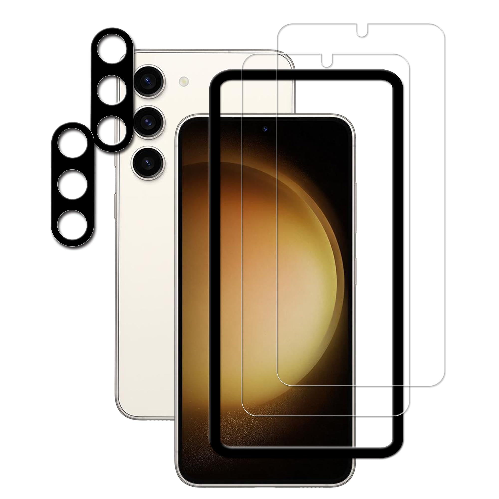 Hkkais Easy Alignment Frame Designed For Samsung Galaxy S23 5G Tempered Glass Screen Protector 2 Pack Camera Lens Protector Film