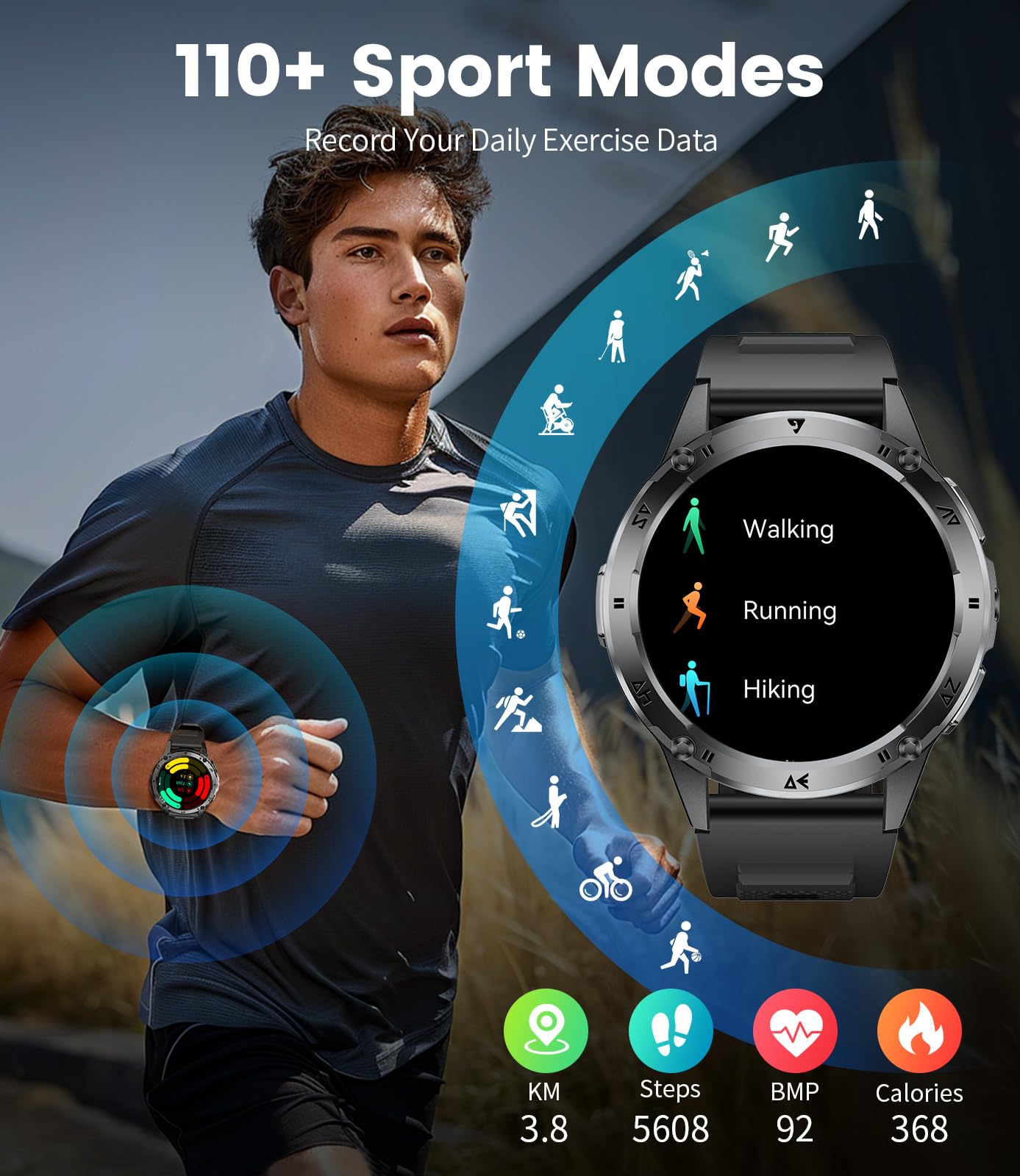 Military Smart Watches For Men ,530Mah Large Battery,1.43''Amoled Heart Rate/Spo2/Sleep Monitor 5Atm Waterproof Smartwatch For A