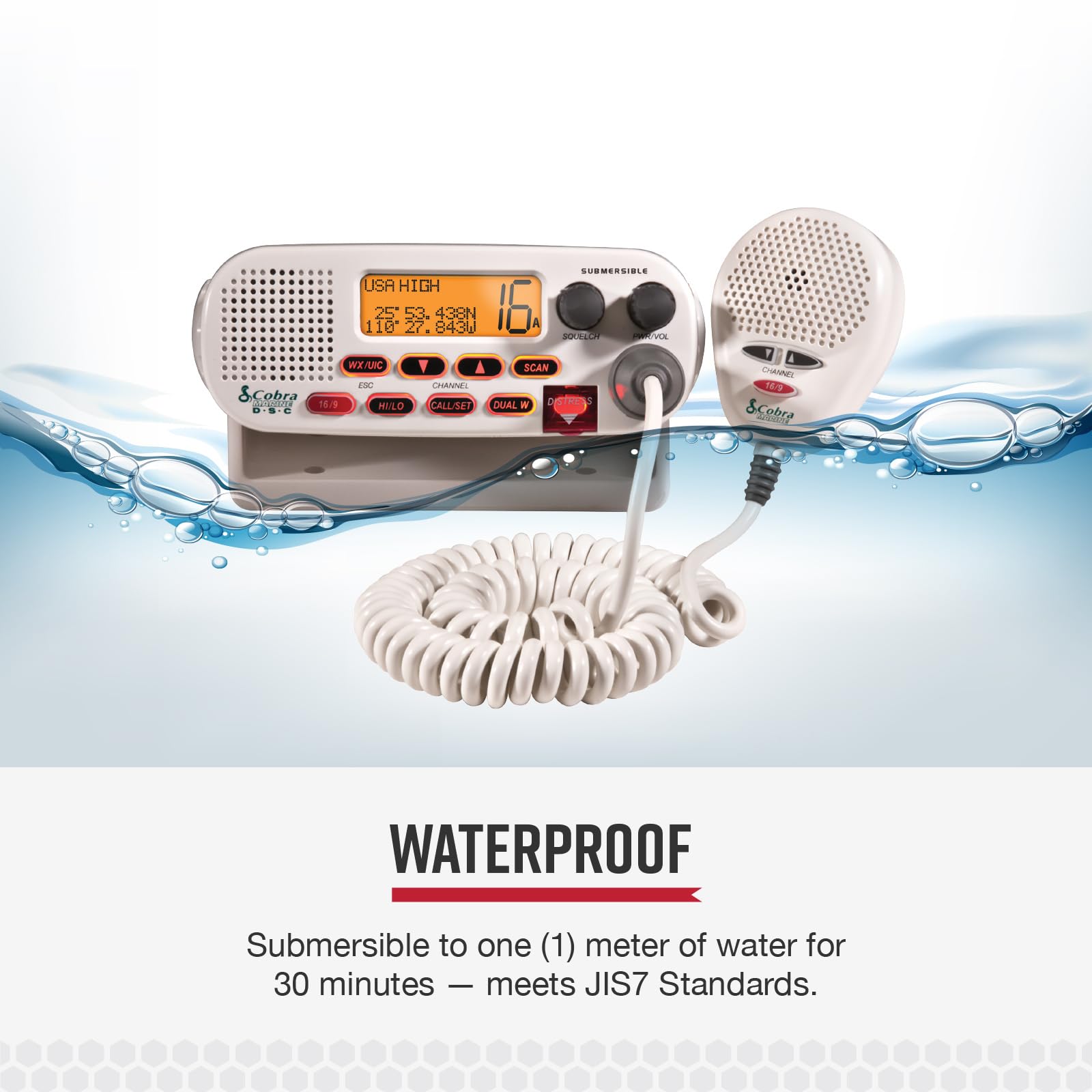 Cobra Mr F45 D Fixed Mount Vhf Marine Radio     25 Watt Vhf, Submersible, Lcd Display, Noise Cancelling Microphone, Noaa Weather