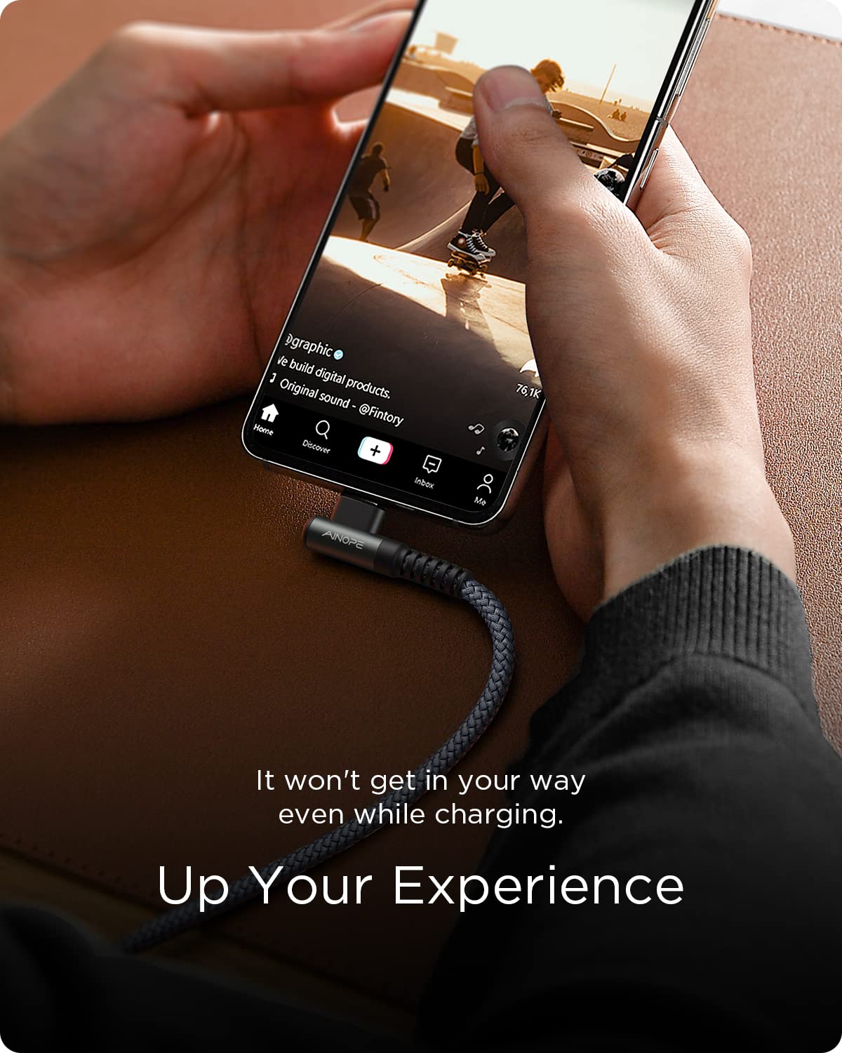 16.5Ft Usb C Fast Charging Cable 3.1A Fast Charge, Right Angle Ainope Usb C Charging Cable, Durable Nylon Braided Usb Type C Cab