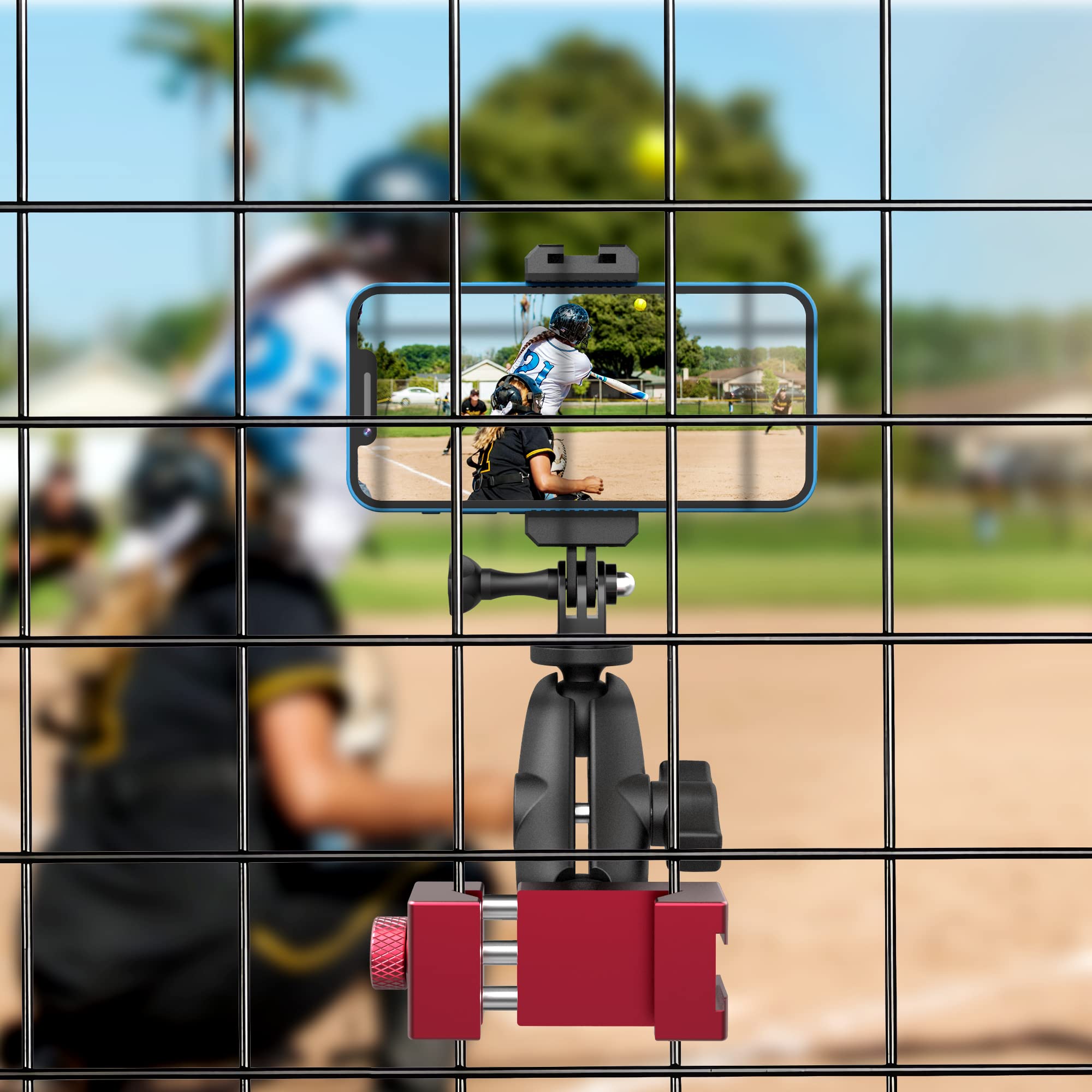Upgraded Aluminum Fence Mount   Iphone Fence Mount Compatible With Gopro 12 11 10 9, Cellphone, Mevo Start, Dji Osmo Pocket 3 For Softball,Tennis, Baseball, Football, Net/Chain Link Games Recording