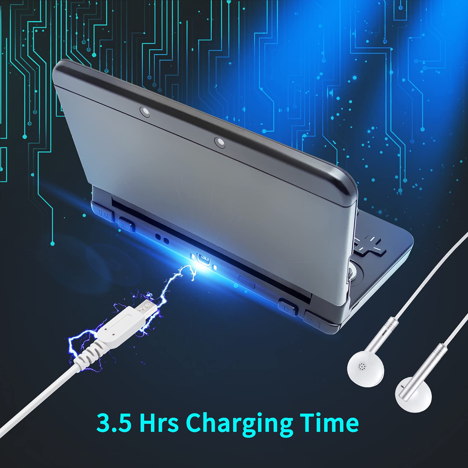 Funturbo 3Ds Charger & Earbuds Kit - Ac Power Adapter Charging Cable For Nintendo 3Ds/3Ds Xl/2Ds/2Ds Xl/Dsi Xl