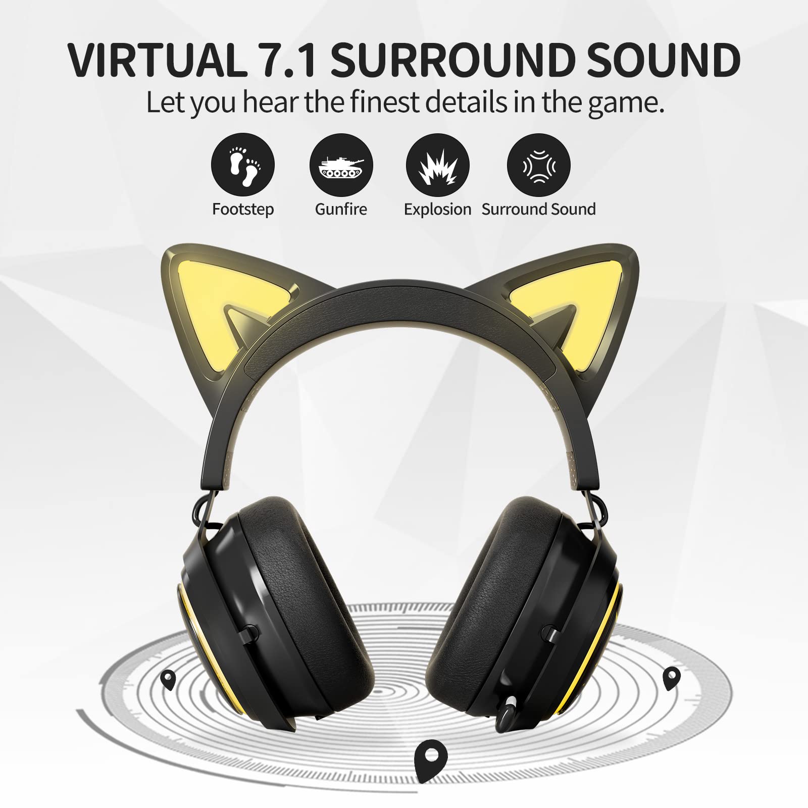 Somic Gs510 Cat Ear Headset Wireless Gaming Headphones For Ps5/ Ps4/ Pc, Cute Headset 2.4G With Retractable Mic, 7.1 Stereo Soun