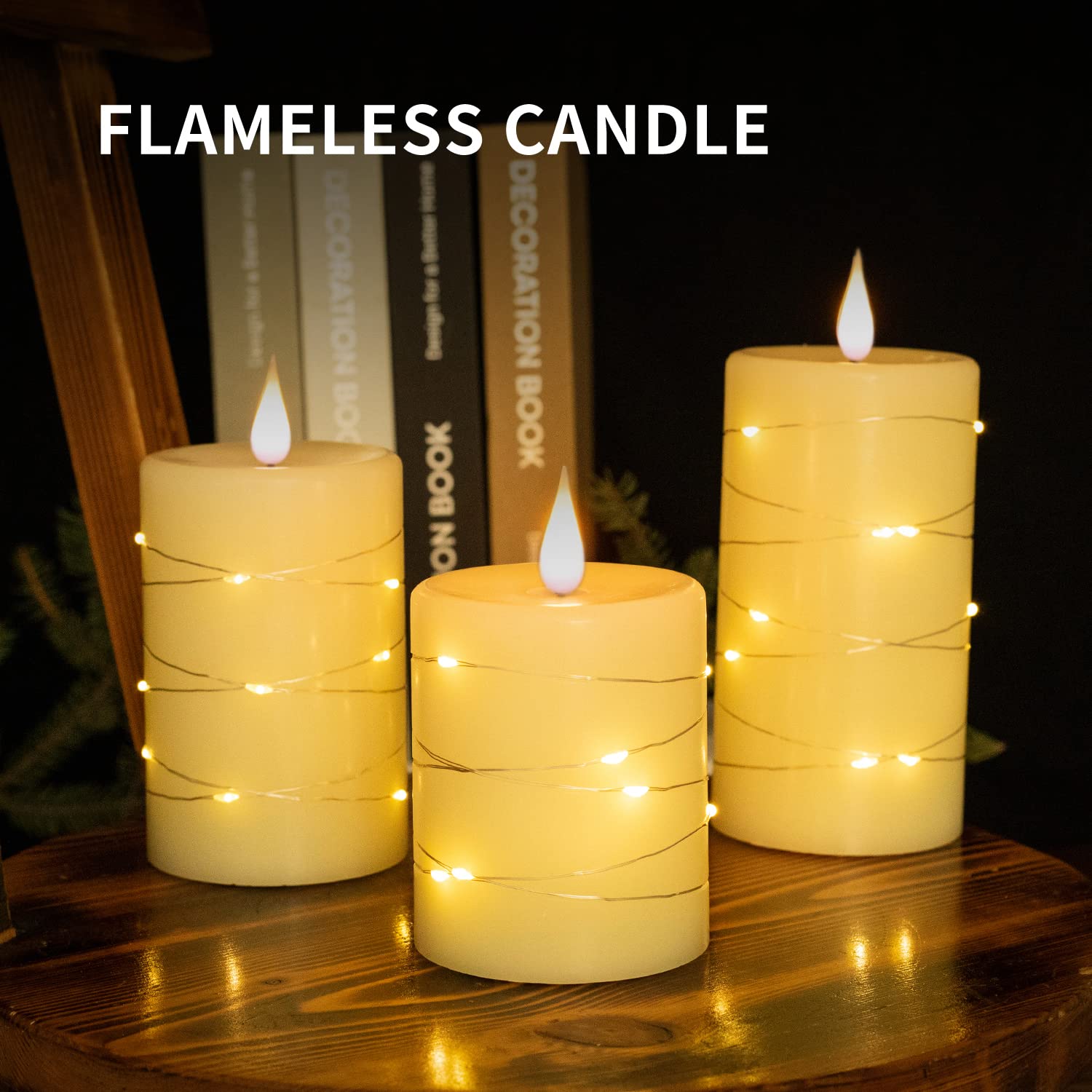 Flameless Battery Operated Flickering Valentine'S Romantic Candle,With Embedded String Lights 3 Pack Led Electric Candle With 10