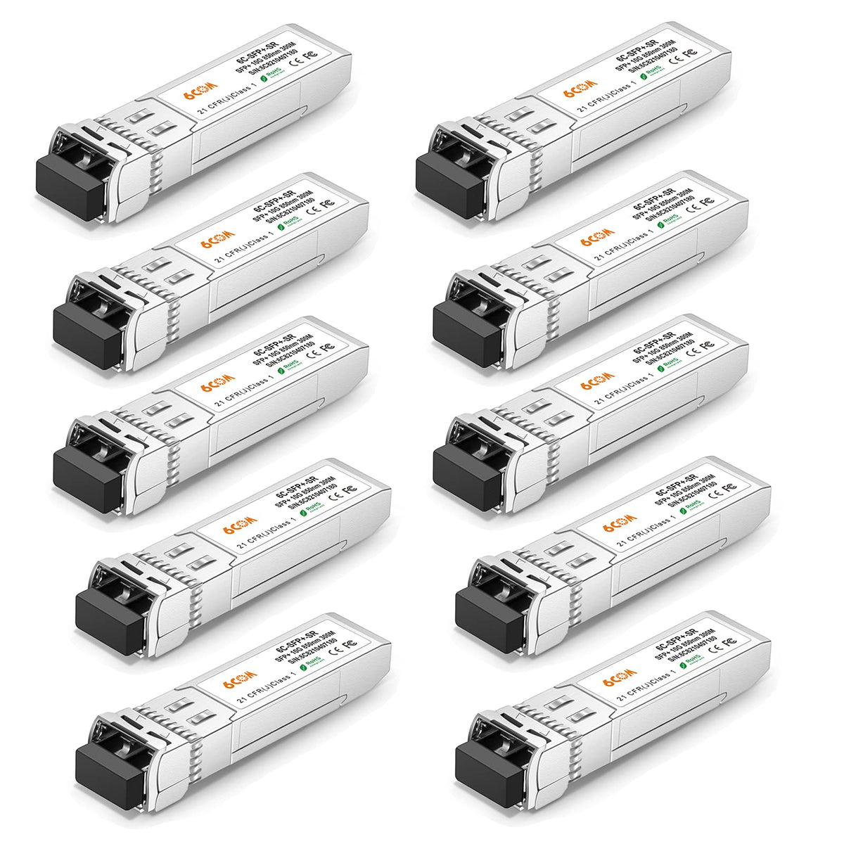 10Pack 10G Sfp+ Transceiver, 10Gbase-Sr Lc Multiple-Mode Module For Cisco Sfp-10G-Sr, Ubiquiti, D-Link, Supermicro, Netgear, Mik