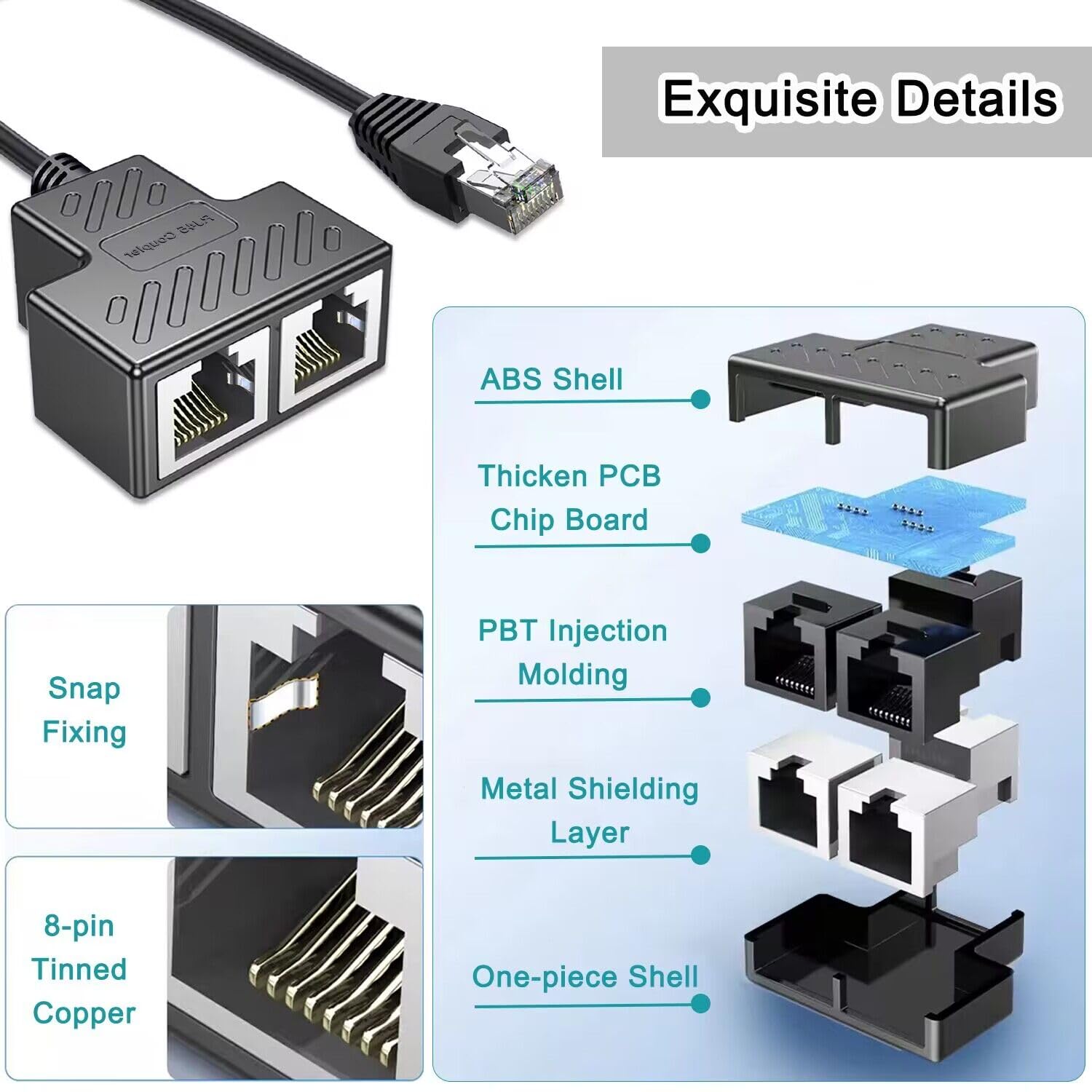 Akwor Ethernet Splitter, Rj45 1 Male To 2 Female Lan Ethernet Cable Splitter Mini Starlink Ethernet Adapter Suitable Super Cat5, Cat5E, Cat6, Cat7 Lan Ethernet Socket Connector Adapter