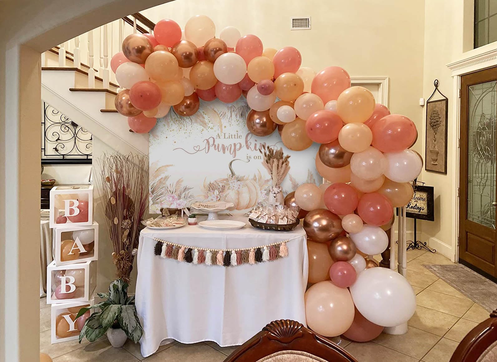 Mocsicka Boho Pumpkin Baby Shower Backdrop For Girl 7X5Ft Fall Pink Floral Little Pumpkin Baby Shower Decorations A Little Pumpk