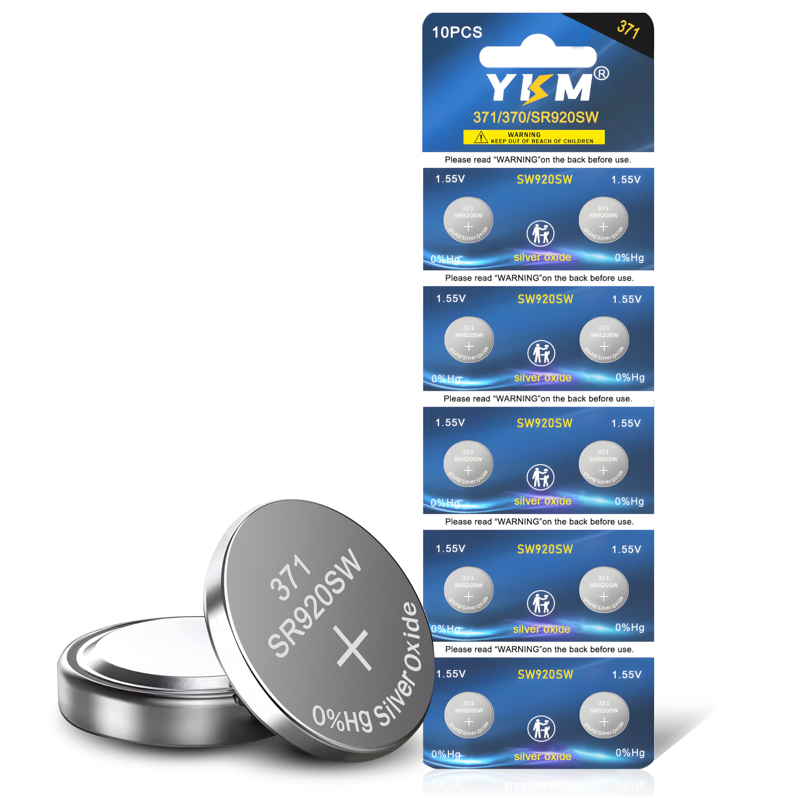 YKM 371 SR920SW Watch Battery AG6 370 371 Button Coin Cell Long Lasting 1.55V Silver Oxide Batteries 10 Pack