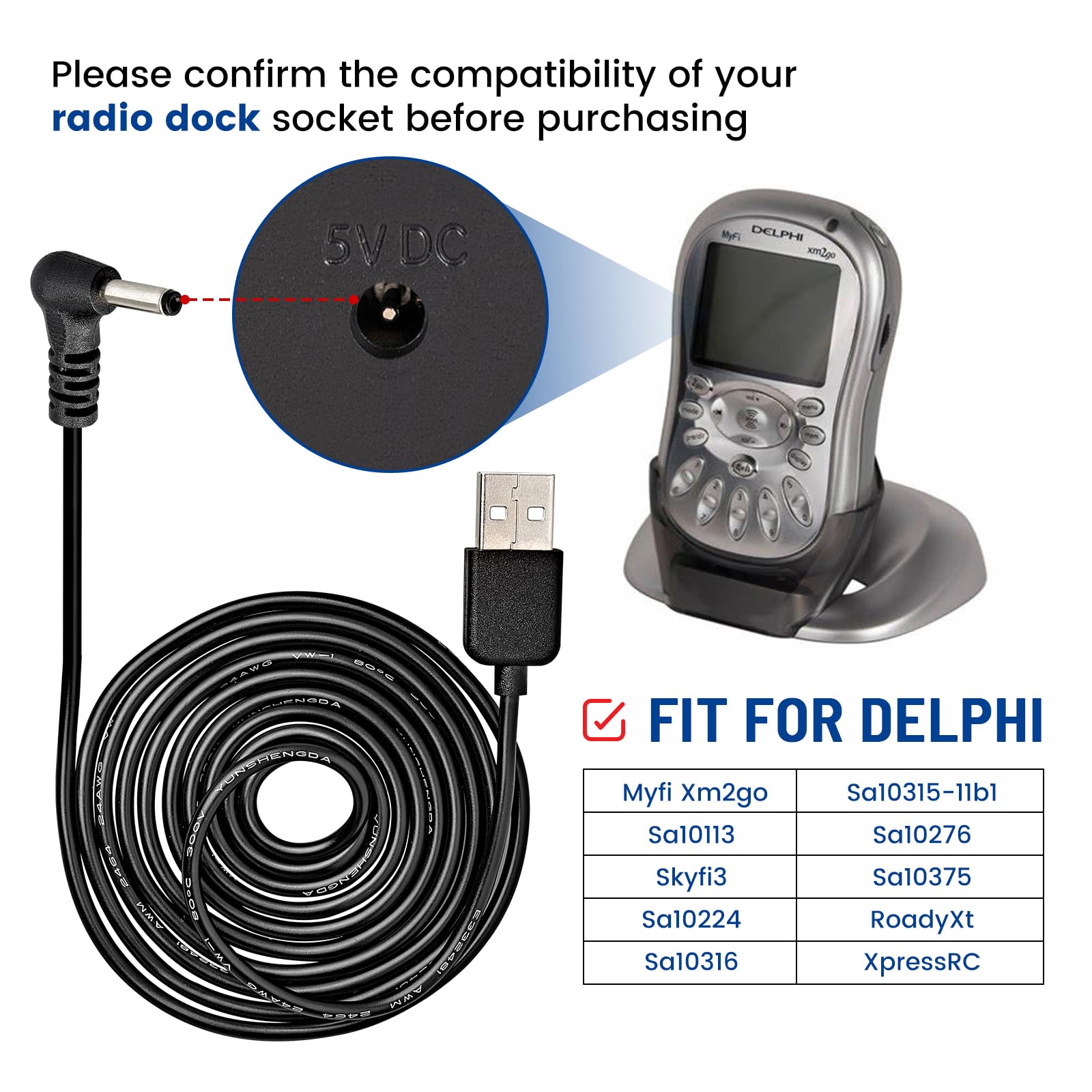 Anina 5V Usb Power Cord Cable, 5Ft Car Charger Connector For Sirius Xm Radio Dock For Delphi Myfi Xpress Audiovox Xmck Pioneer Inno Gex Xmp3I Airware Samsung Nexus Helix Stratus Sportster Starmate