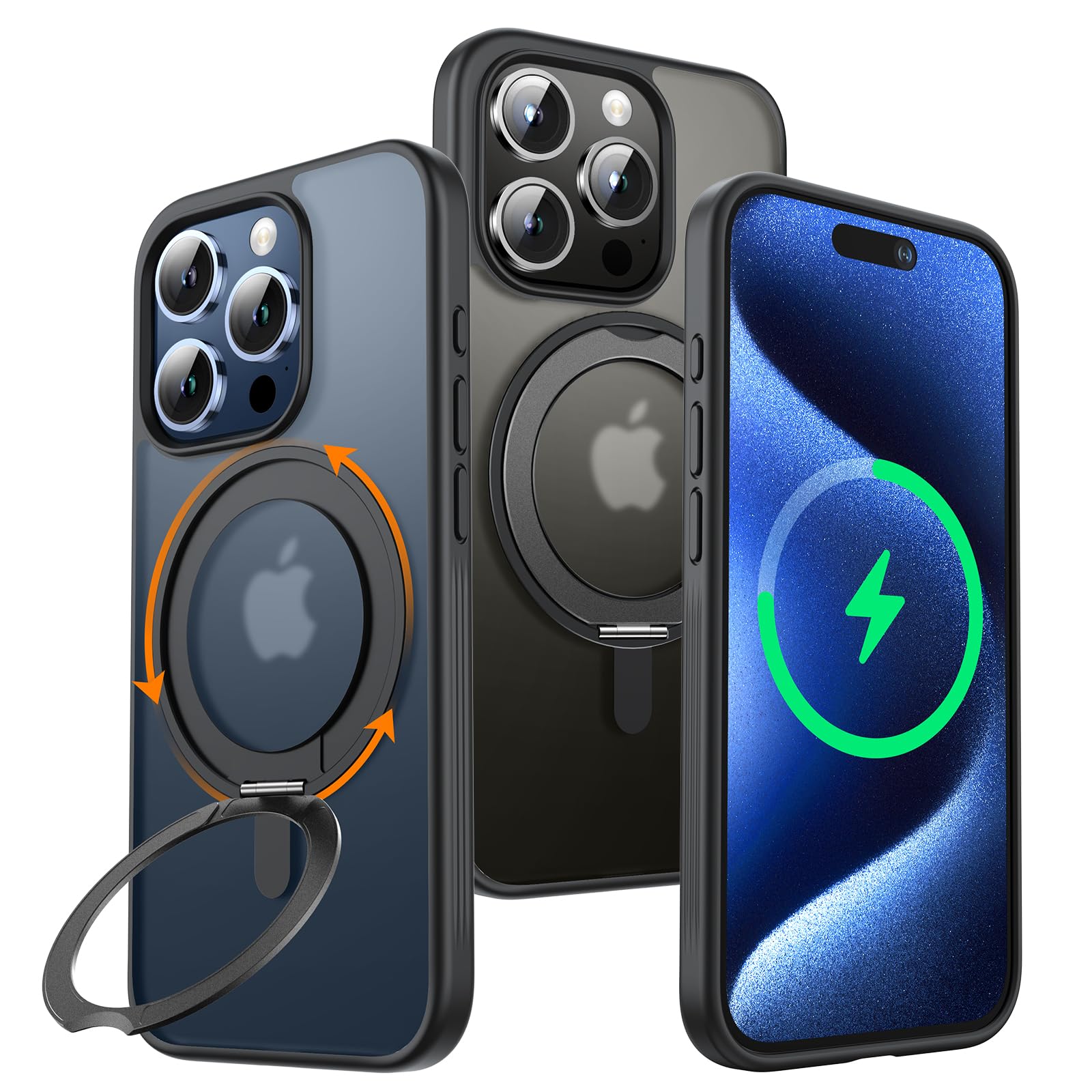 Tauri 360 Magnetic Case For Iphone 15 Pro, [Military Grade Drop Protection] Slim Shockproof Phone Lanyard Case 6.1 Inch 360 Blac