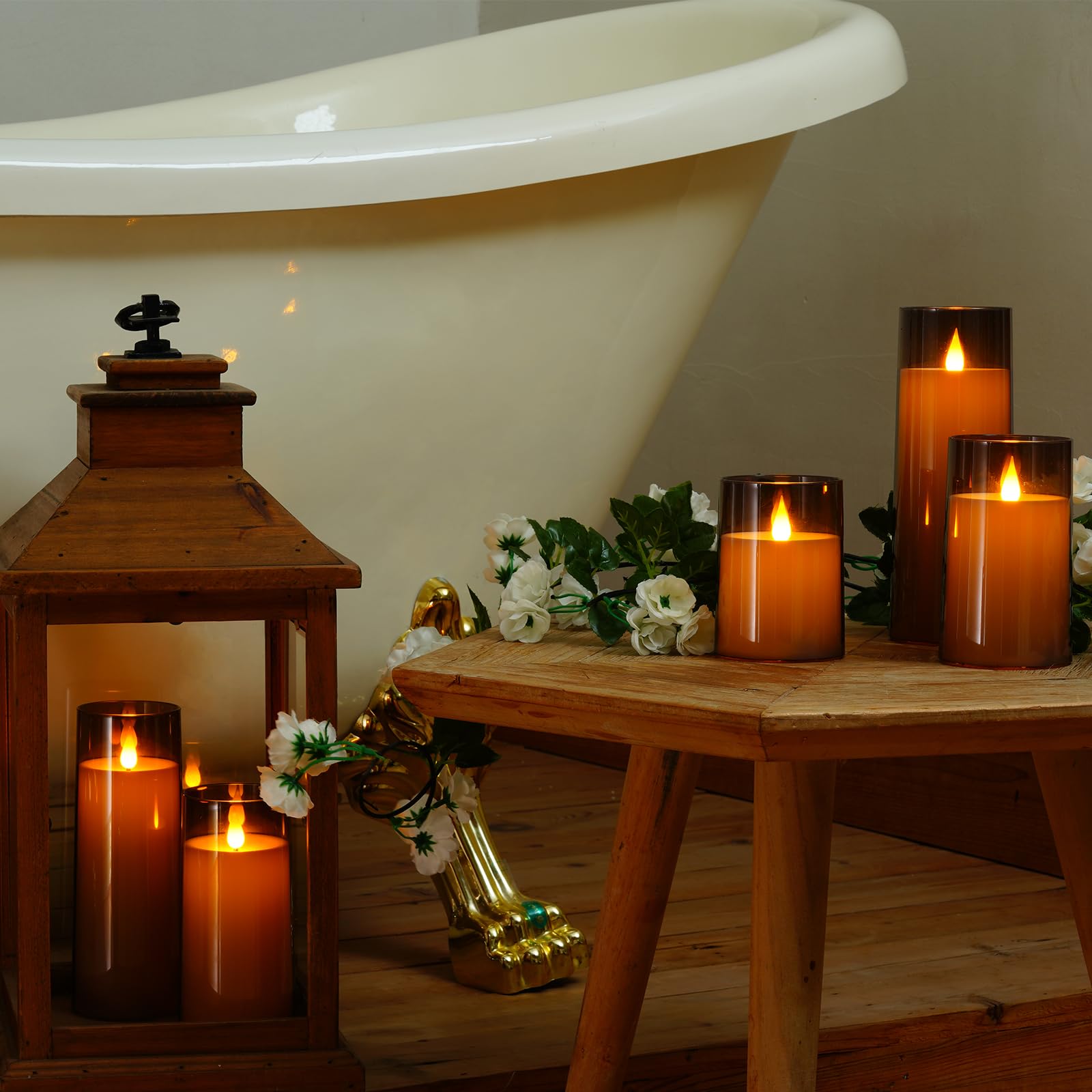 Raycare Grey Flameless Candles With Remote And Timer, 5 Pcs Battery Operated Acrylic Flickering Led Pillar Candles For Romantic