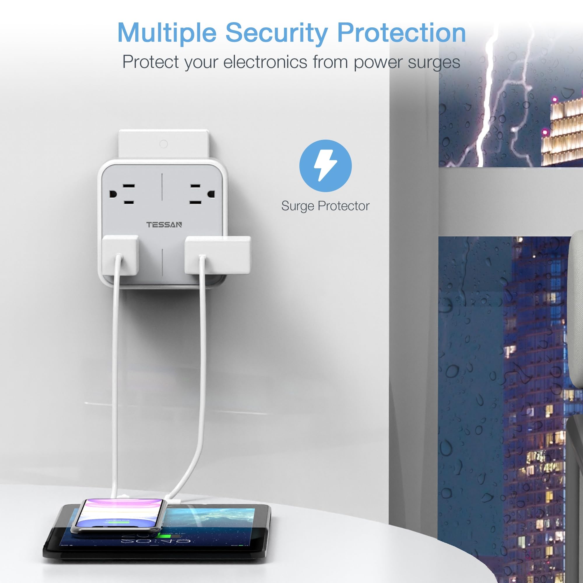 Multi Plug Outlet Splitter, Tessan Widely Spaced Outlet Extender With 4 Electrical Outlets, Multiple Outlet Wall Plug Expander S