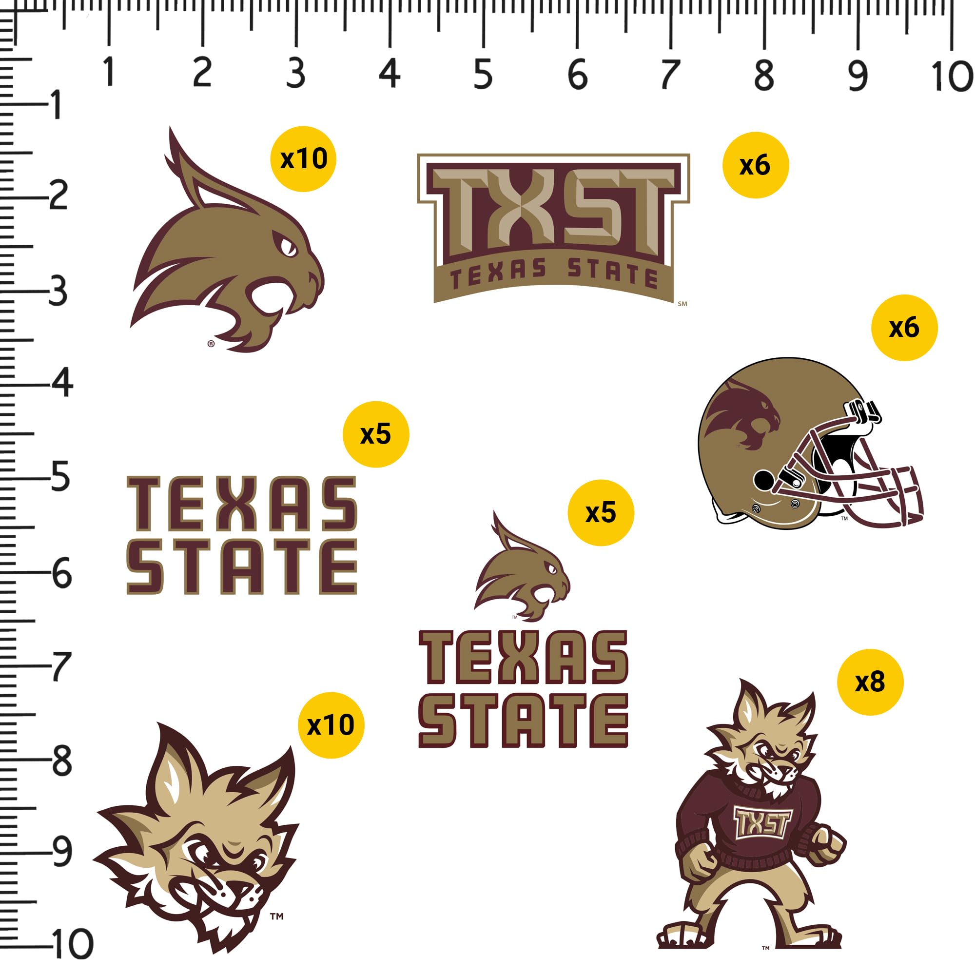 Texas State University Mixed 50Ct Vinyl Large Deluxe Stickers Variety Pack   Laptop, Water Bottle, Scrapbooking, Tablet, Skatebo