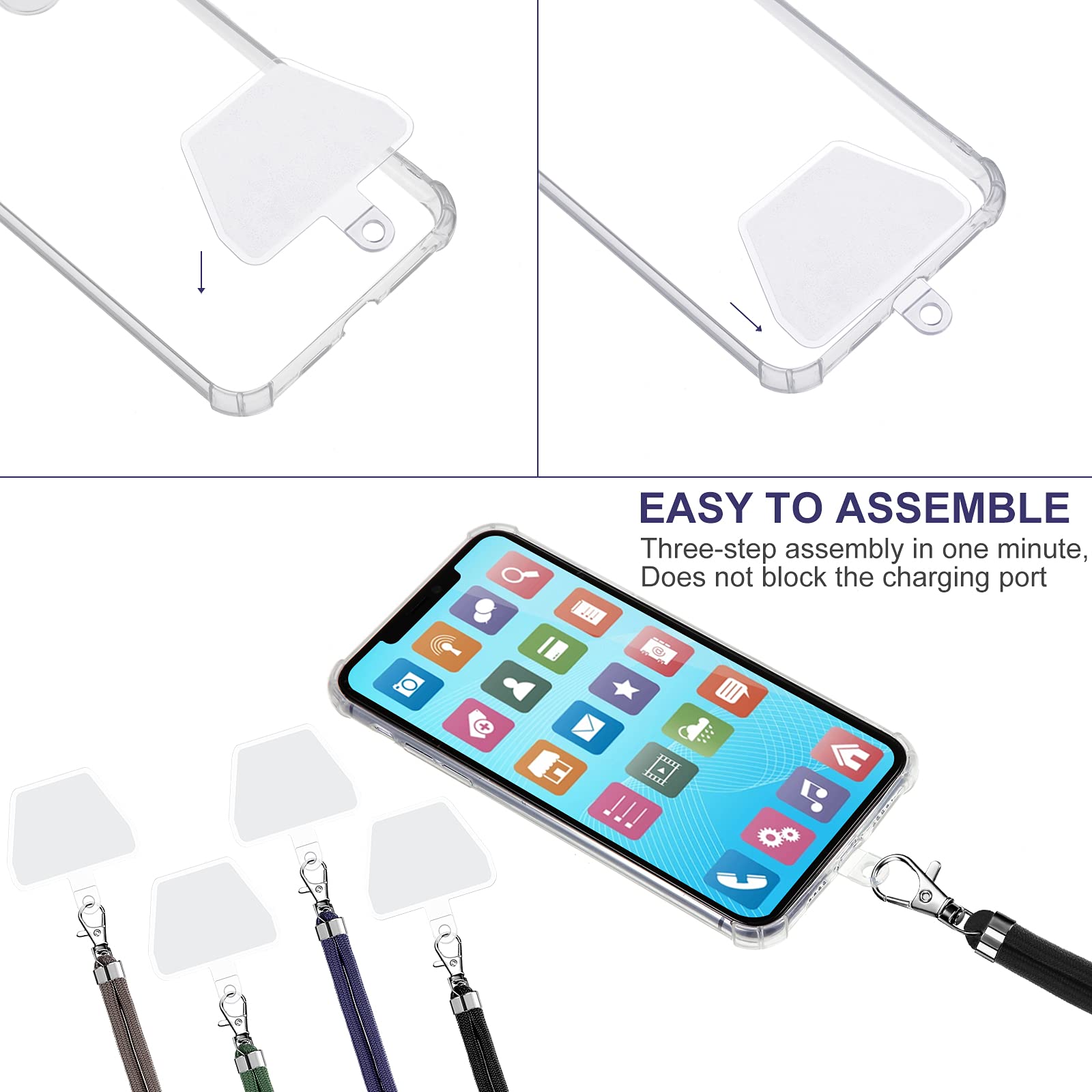 Weewooday 4 Pieces Universal Cell Phone Lanyard Around The Neck Phone Lanyard Crossbody Adjustable Nylon Phone Lanyard Patch Wit