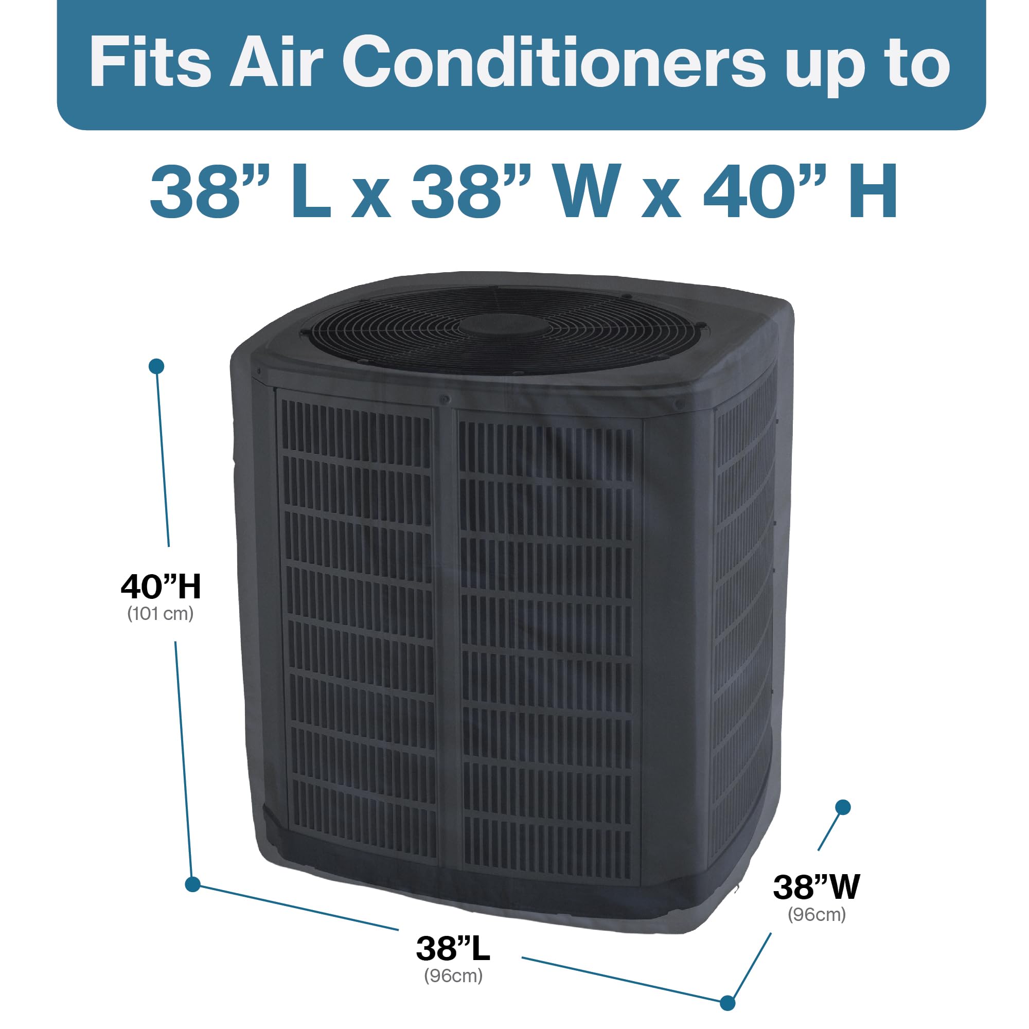 Air Conditioner Cover For Outside Units   38   L X 38   W X 40   H Inch, Heavy Duty 600D Tear Resistant Material, Weatherproof A