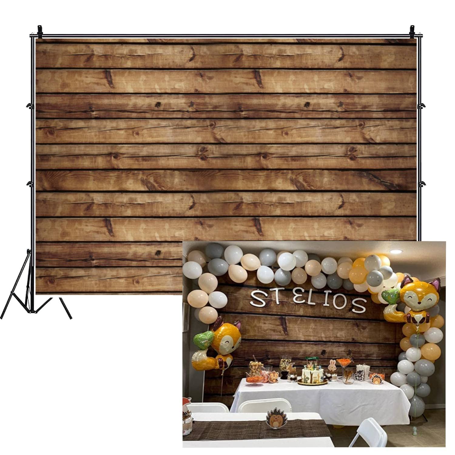 Lfeey 12X8Ft Rustic Wood Backdrops For Photography Vintage Brown Worn Wooden Board Photography Background Baby Shower Birthday W