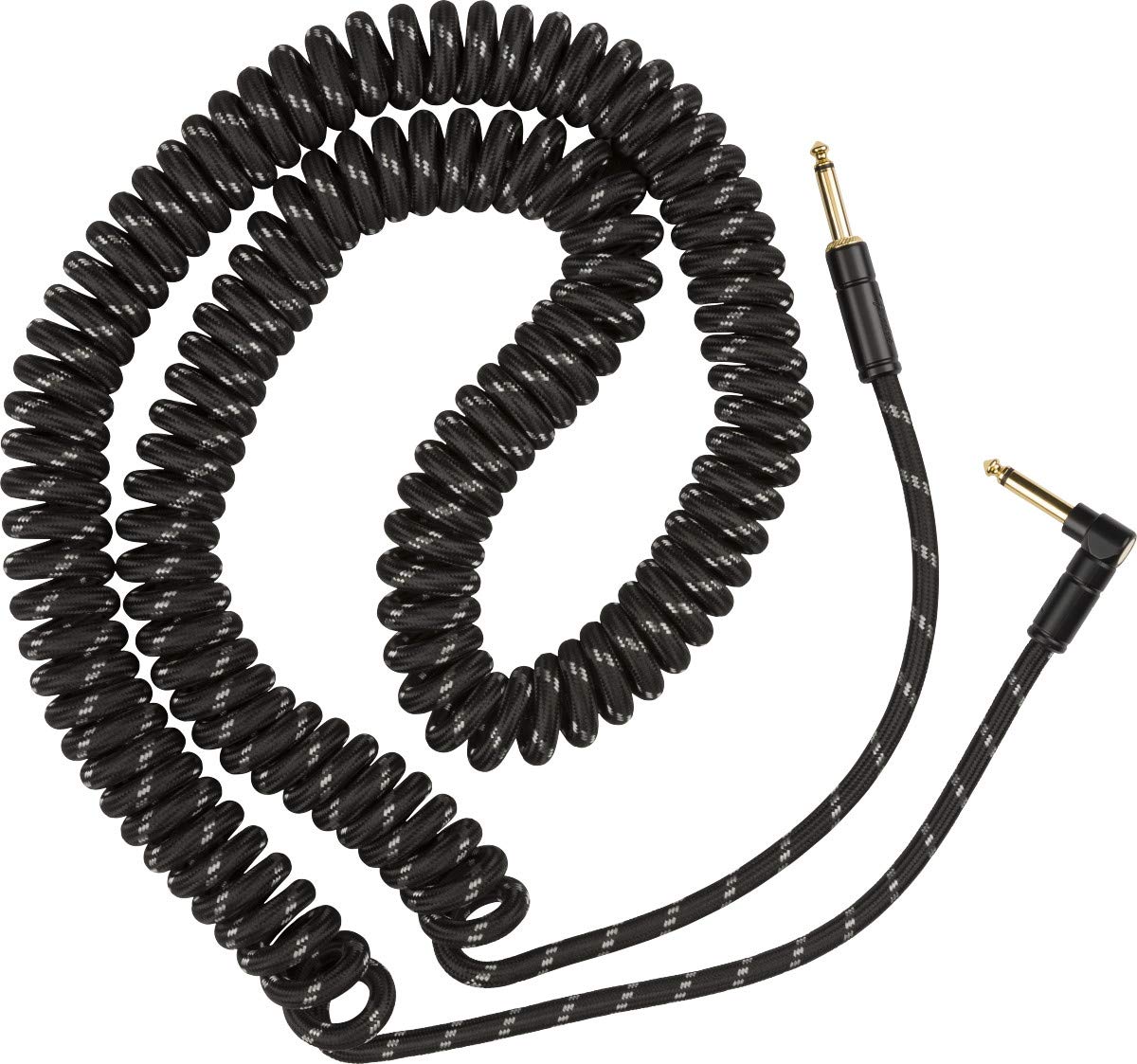 Fender Deluxe Series Coiled Instrument Cable, Guitar Cable, Stocking Stuffers, Guitar Accessories, Straight/Angle, Black Tweed,