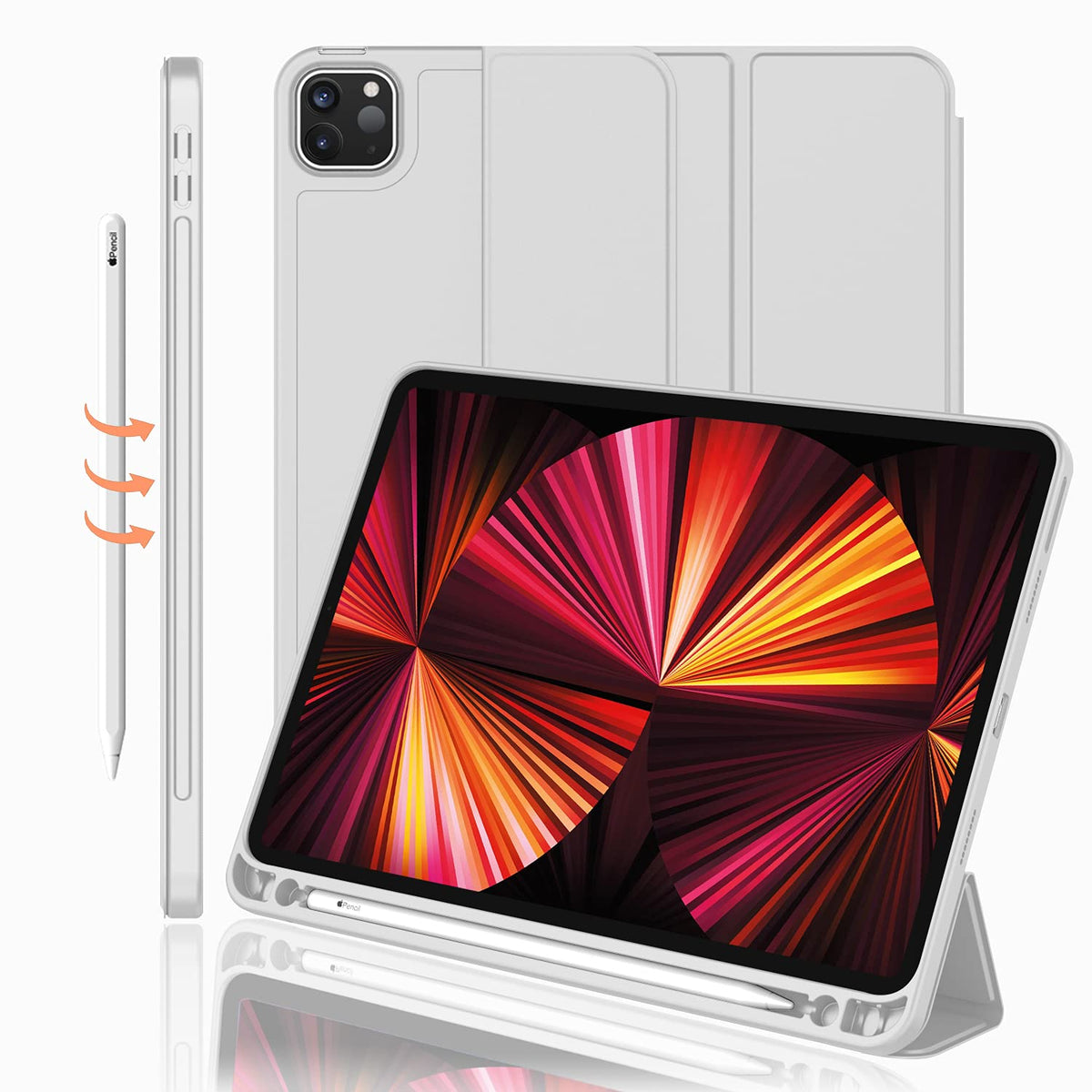 Imieet New Ipad Pro 11 Inch Case 2022(4Th Gen)/ 2021(3Rd Gen) With Pencil Holder [Support Ipad 2Nd Pencil Charging/Pair],Trifold Stand Smart Case With Soft Tpu Back,Auto Wake/Sleep(Light Gray)