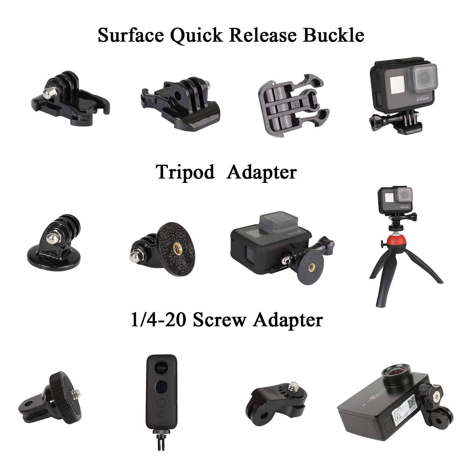 Universal Action Camera Accessory Kit For Gopro Hero 13 12 11 10 9 8 7 6 5 Blcak Go Pro Max Insta360 X4/X3/One R Dji Osmo Action 3 4 Akaso Apeman Sports Cam, Helmet Base Adhesive Tripod Adapter Mount