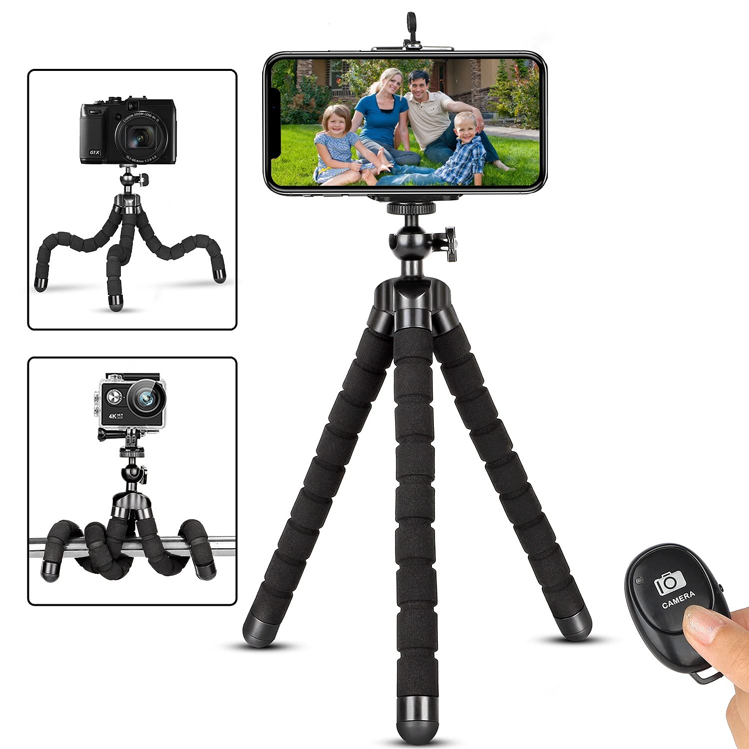 Phone Tripod,Portable and Flexible Adjustable Cell Phone Stand Holder with Remote and Universal Clip for iPhone Android Phone Co
