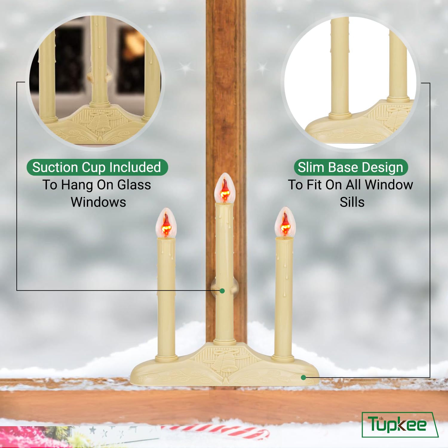 Tupkee Christmas Candolier Window Candles   With Flickering Bulbs   3 Lights Indoor   Flameless Electric Window Candles Candelab