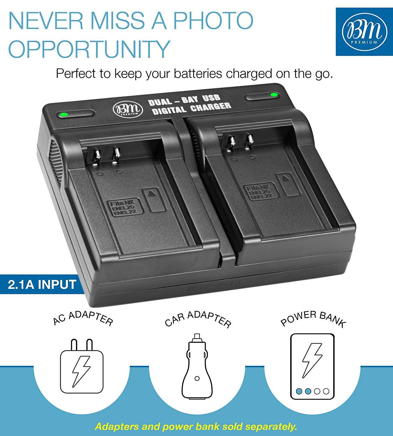 Big Mike's ENEL20 EN-EL20a Li-ion Battery & Dual USB Charger Kit for Nikon Coolpix P950 P1000 DL24-500 Cameras Black