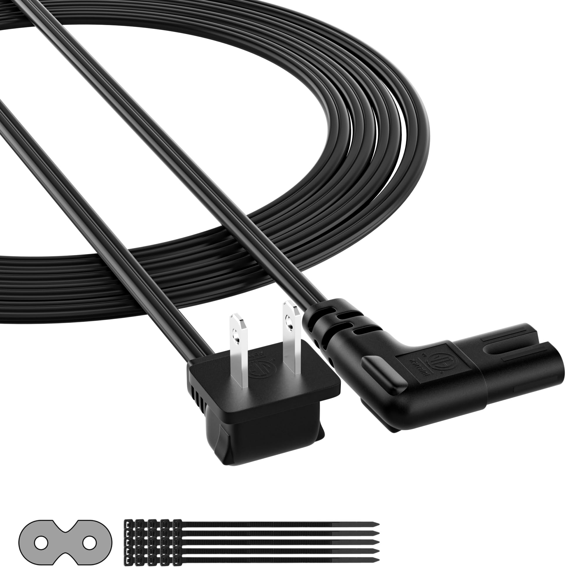 2 Slot Non Polarized Right Angle Power Cord 15 Ft, Nema 1 15P To Iec C7 90 Degree Ac Power Cable, Universal (Figure 8) Power Sup