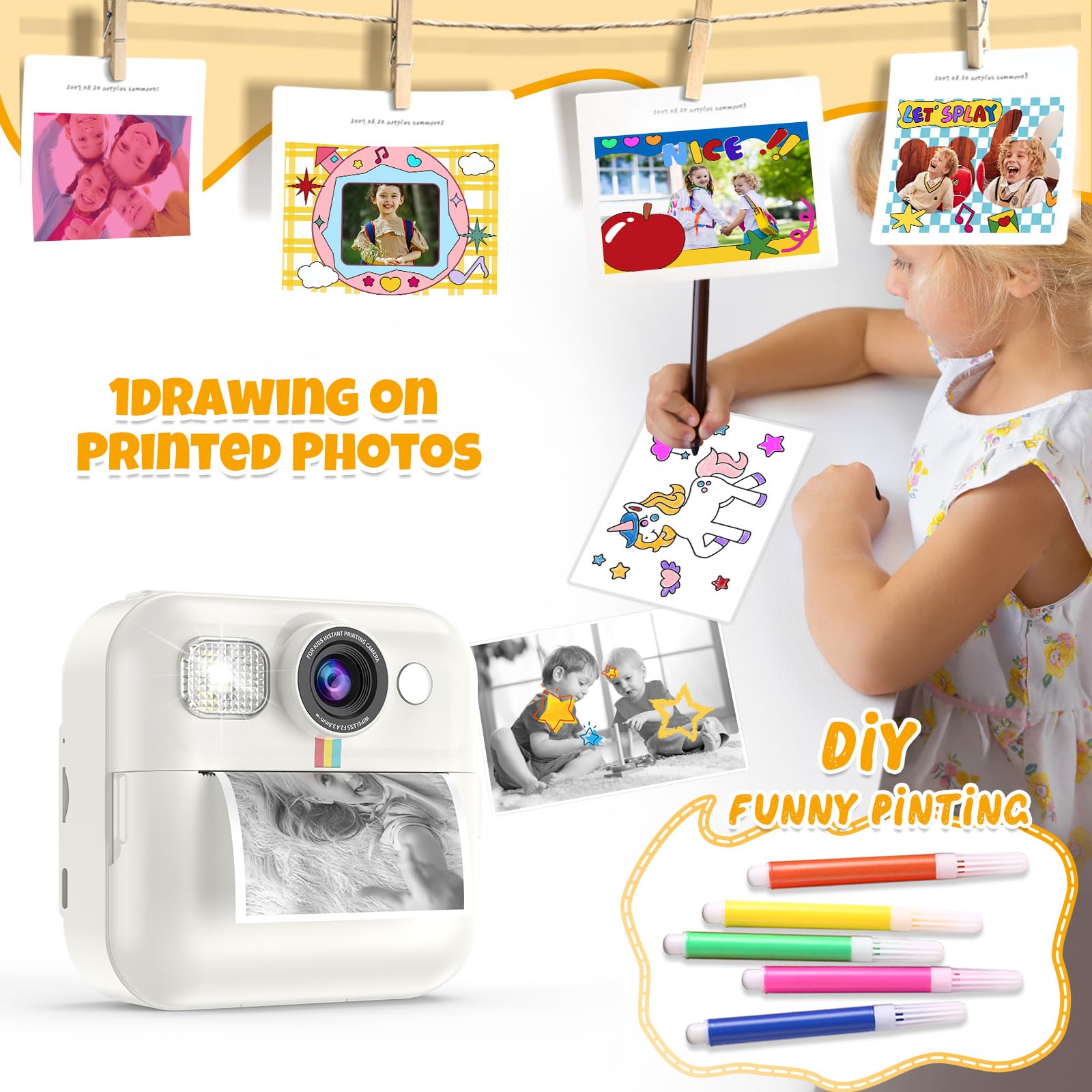 Kids Camera Instant Print Birthday Gifts For Girls Age 3 8, Toddler Camera Travel Selfie Video Camera Toys Instant Printing Came