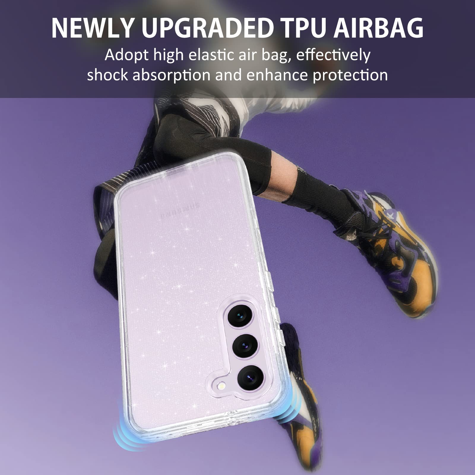 Duedue For Samsung Galaxy S23 Plus Case, Glitter 3 In 1 Heavy Duty Cover Hybrid Hard Pc Rugged Shockproof Transparent Bling Spar