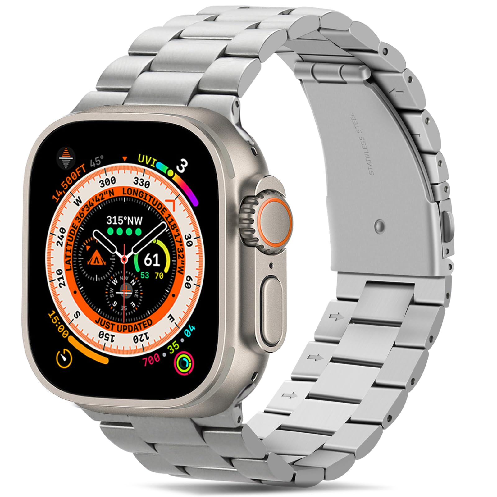 Tasikar Stainless Steel Watch Band, Compatible with Apple Watch Ultra 49mm, Premium Metal Replacement Strap with Case, Silver