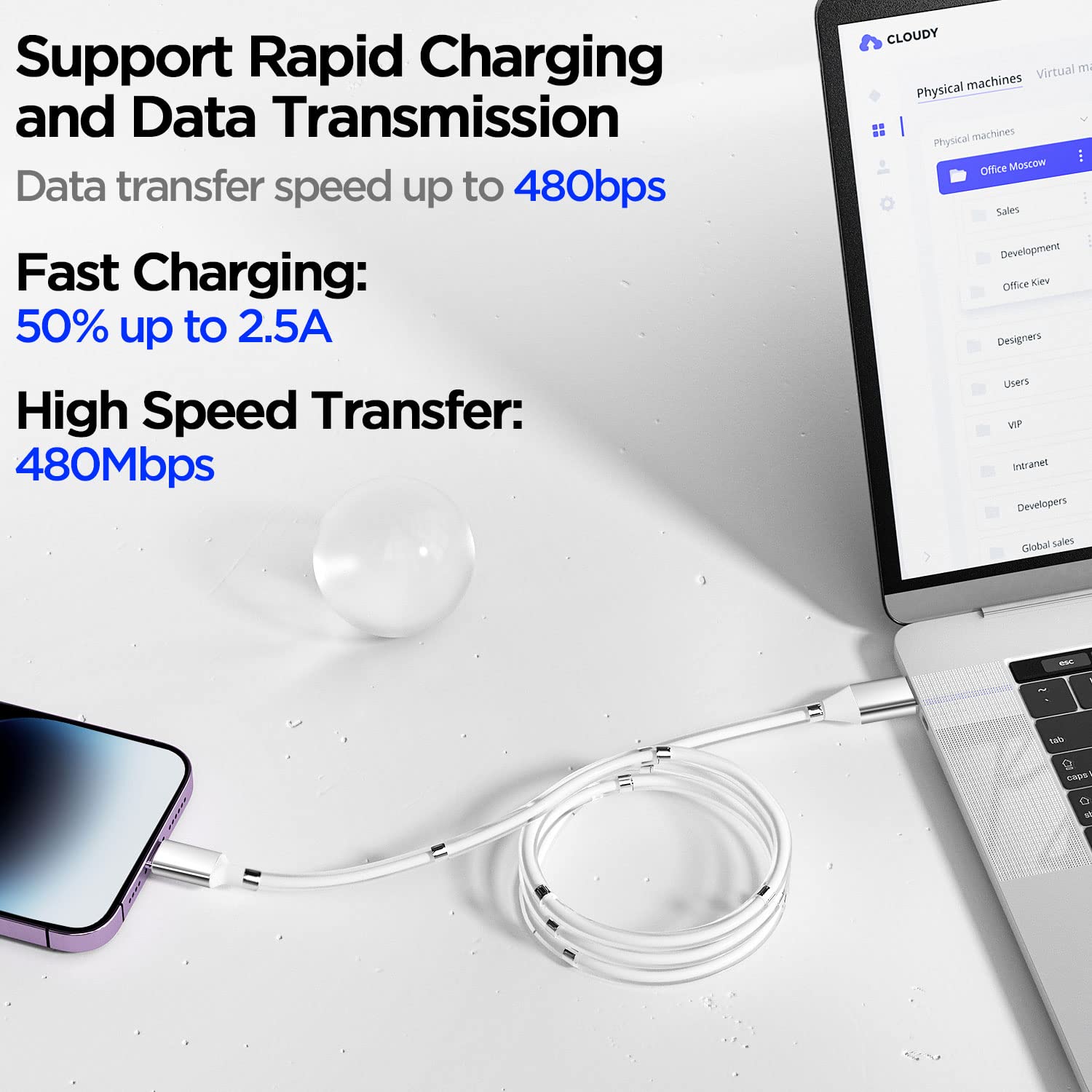 Magnetic Charging Cable,(6FT) Super Organized Charging Magnetic Absorption Nano Data Cable for Phone 14 pro max/13/12/11/XS/XS Max/XR/X/8/8 Plus/7/7 Plus/6s/6s Plus/6/6 Plus/SE/5s/5c/5/Pad/Pod 2 Pack