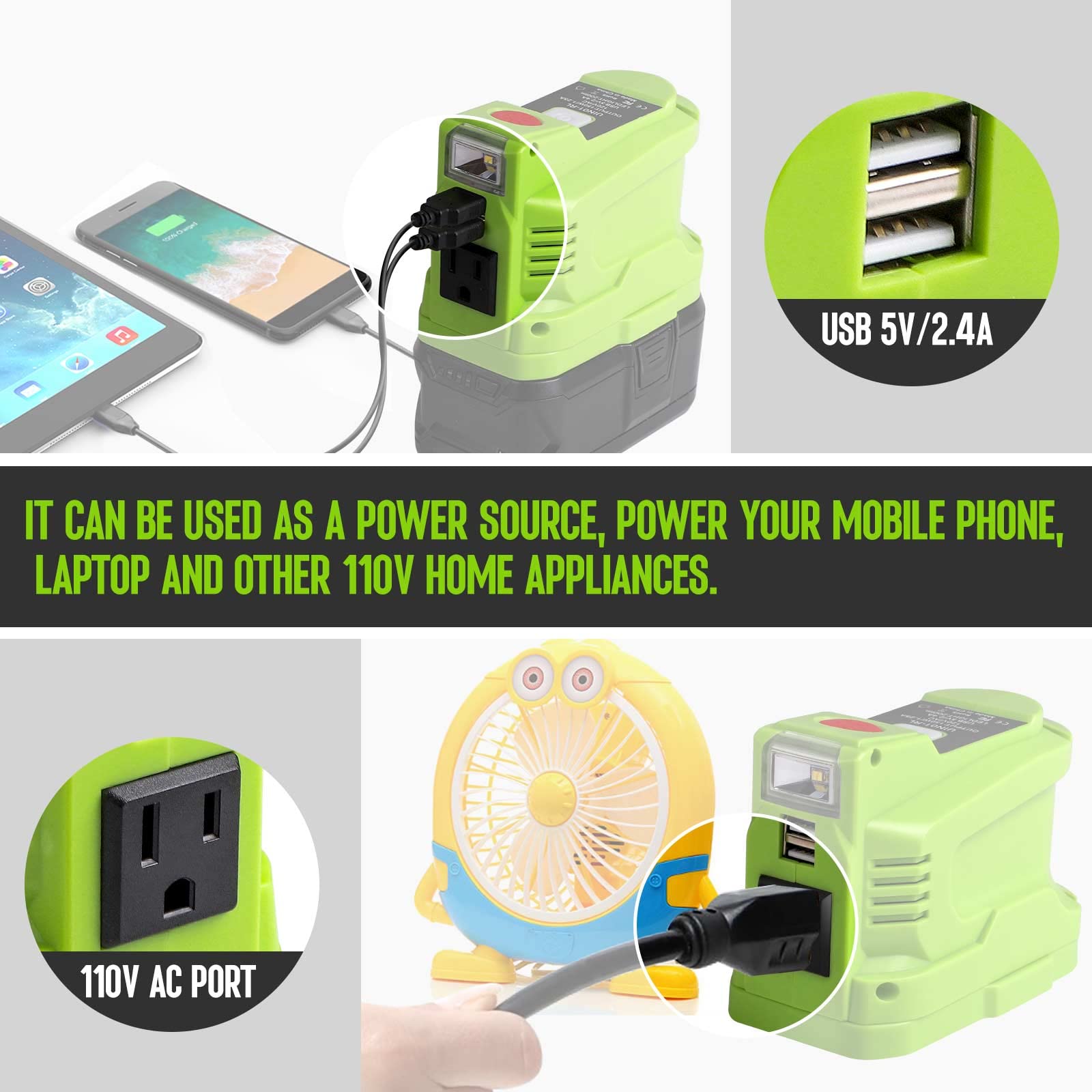 Btrui For Ryobi Powered Inverter Generator 150 Watt For Ryobi 18V Battery, To 110V/120V Ac Output, Portable Power Source Usb Cha