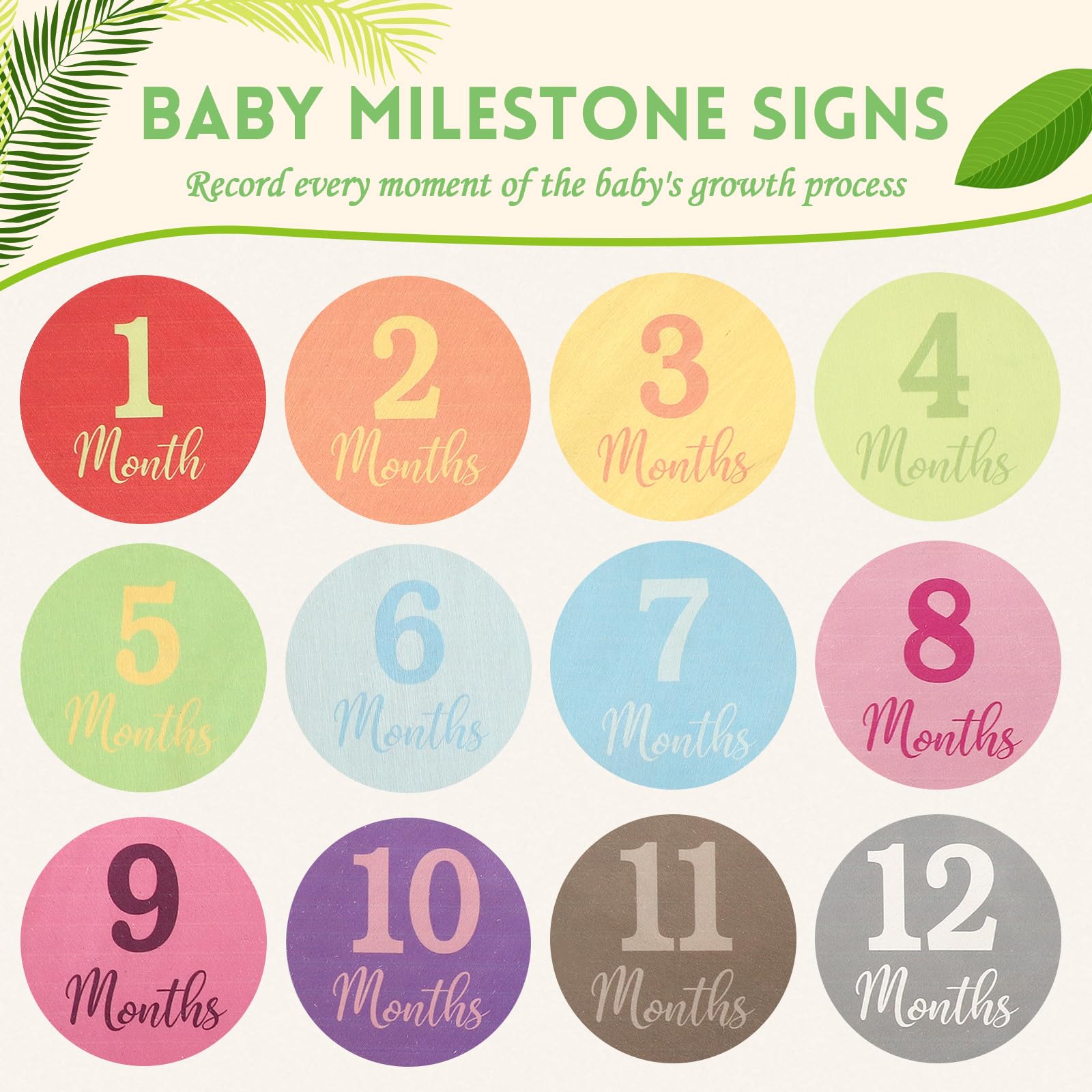Wooden Monthly Baby Milestone Cards,Monthly Milestone Wood Discs,13 Pack Digits Printed Baby Months Signs Wood Gift Baby Announc