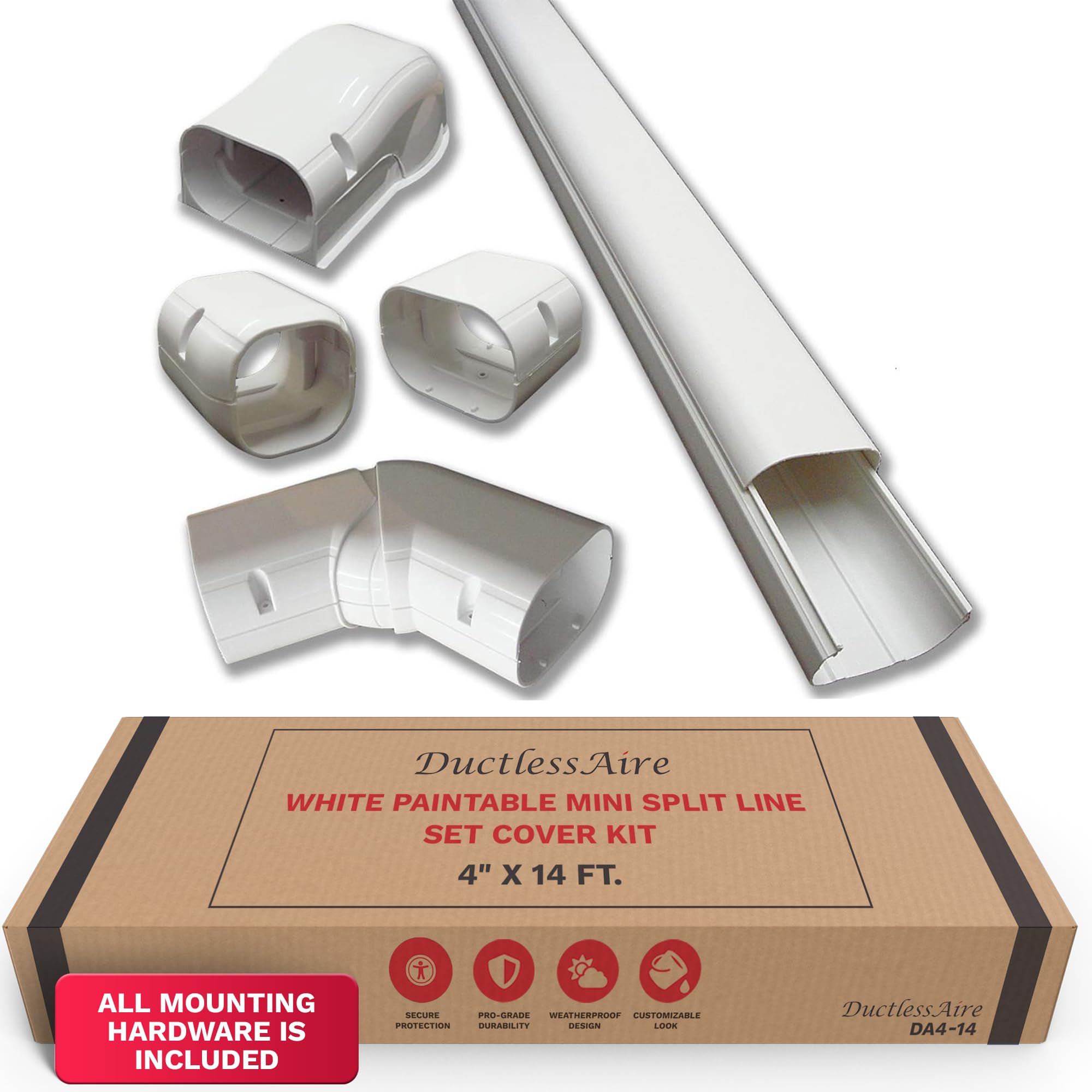 Ductlessaire White Paintable Mini Split Line Set Cover Kit   Cover For Ductless Mini Split Ac & Heating System   Easy To Install