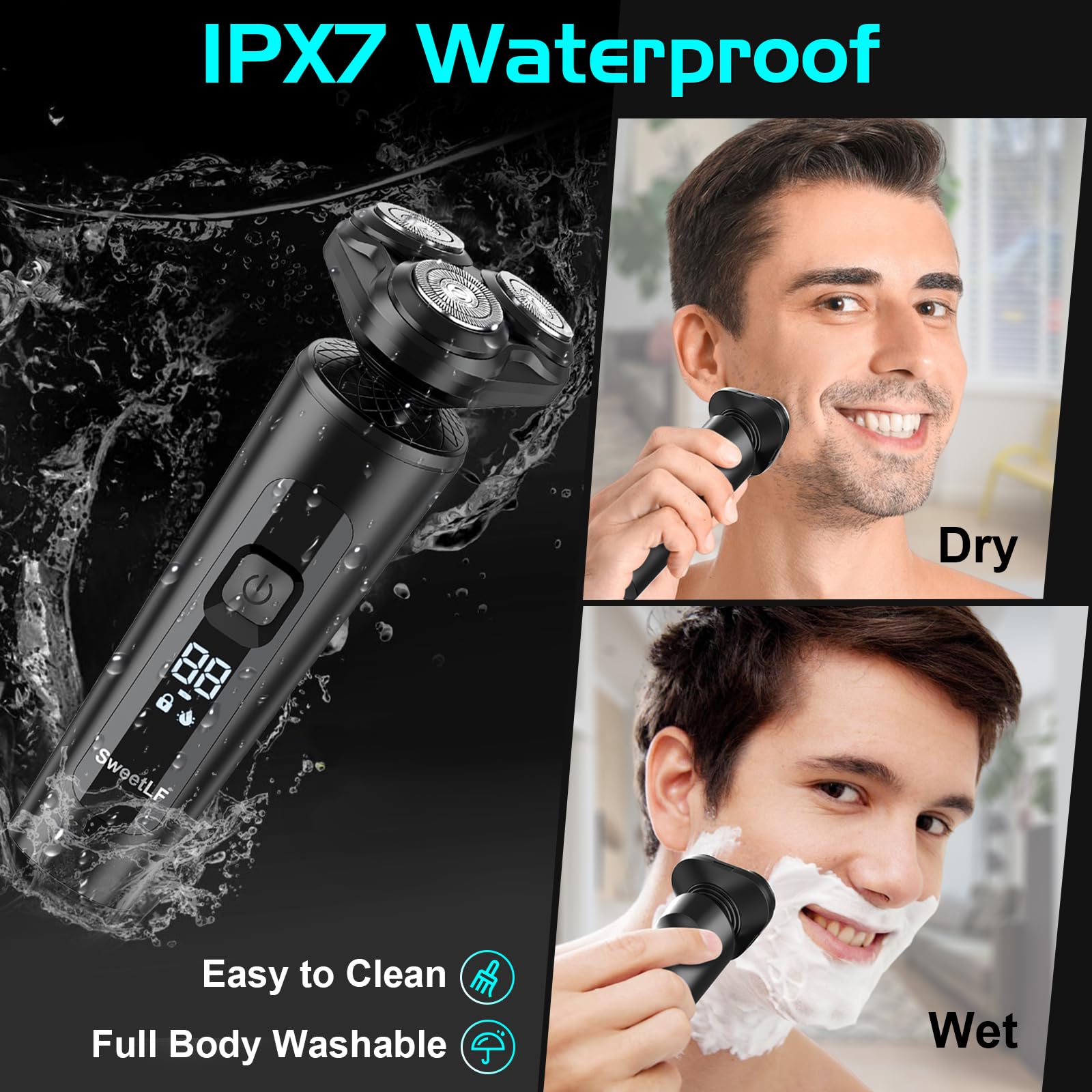 Sweetlf Electric Razor For Men, 2024, Ipx7 Waterproof, Type C Rechargeable, Led Display, Close & Clean Shave, Easy To Clean, 120