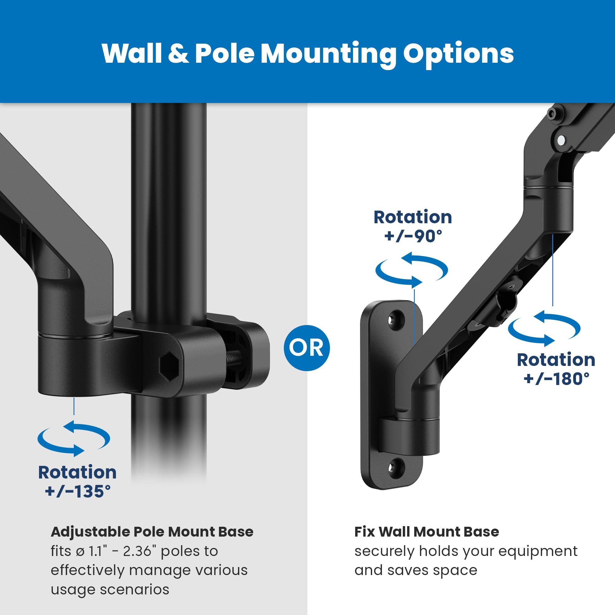 Mount It! Single Monitor Wall Mount, Computer Monitor Wall Mount Monitor Arm, Vesa 100x100 75 x 75   Pole Mounting, Full Motion Vesa Wall Mount for 17' to 32' Screens, Curved Monitors, 15.4 lb max