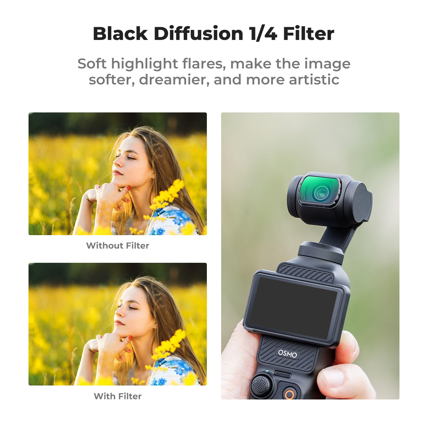 K&F Concept Magnetic Filter Set for DJI Osmo Pocket 3 CPL ND2-32 Black Diffusion 1/4 HD Optical Glass