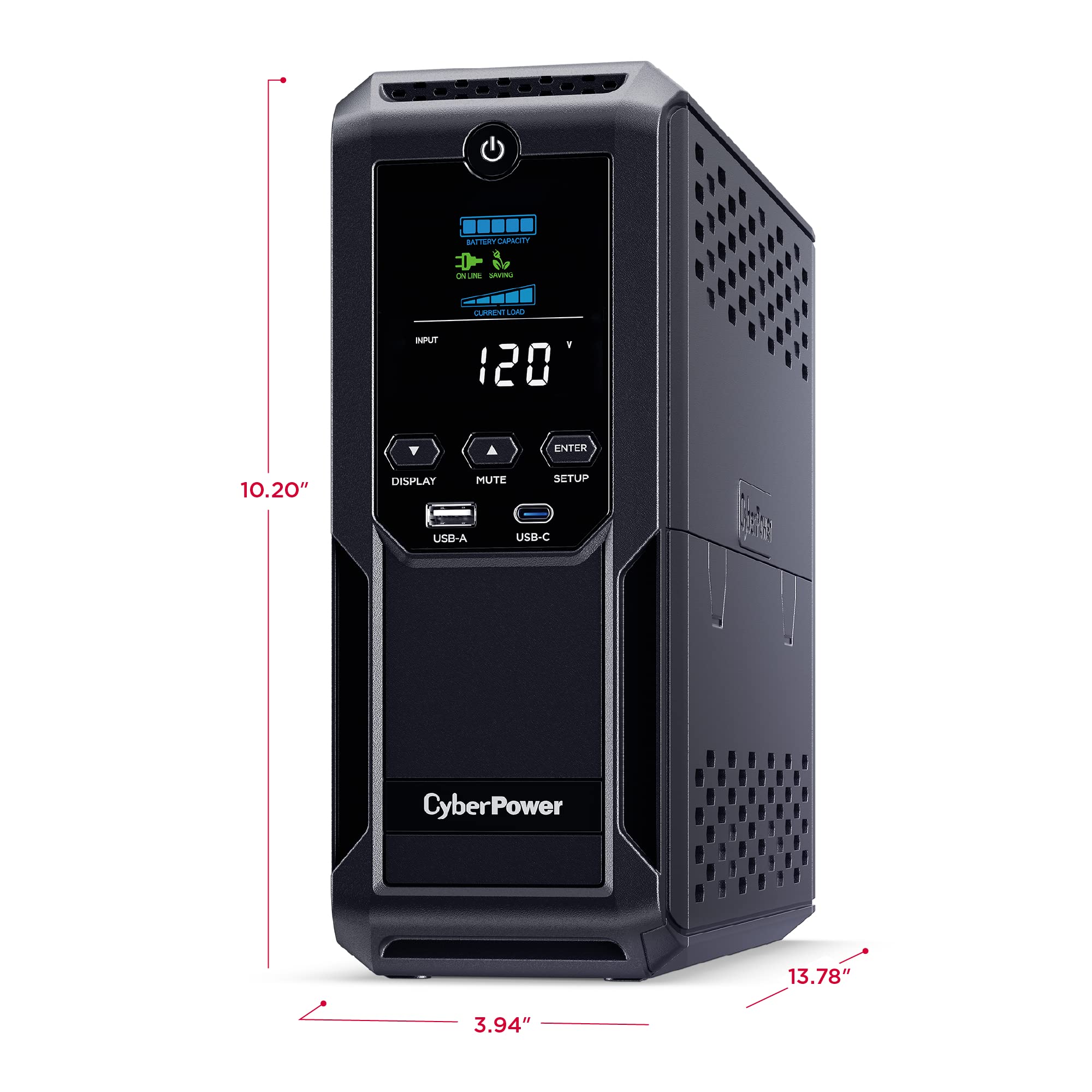 Cyberpower Cp1500Avrlcd3 Intelligent Lcd Ups System, 1500Va/900W, 12 Outlets, 2 Usb Ports, Avr, Mini Tower, Black