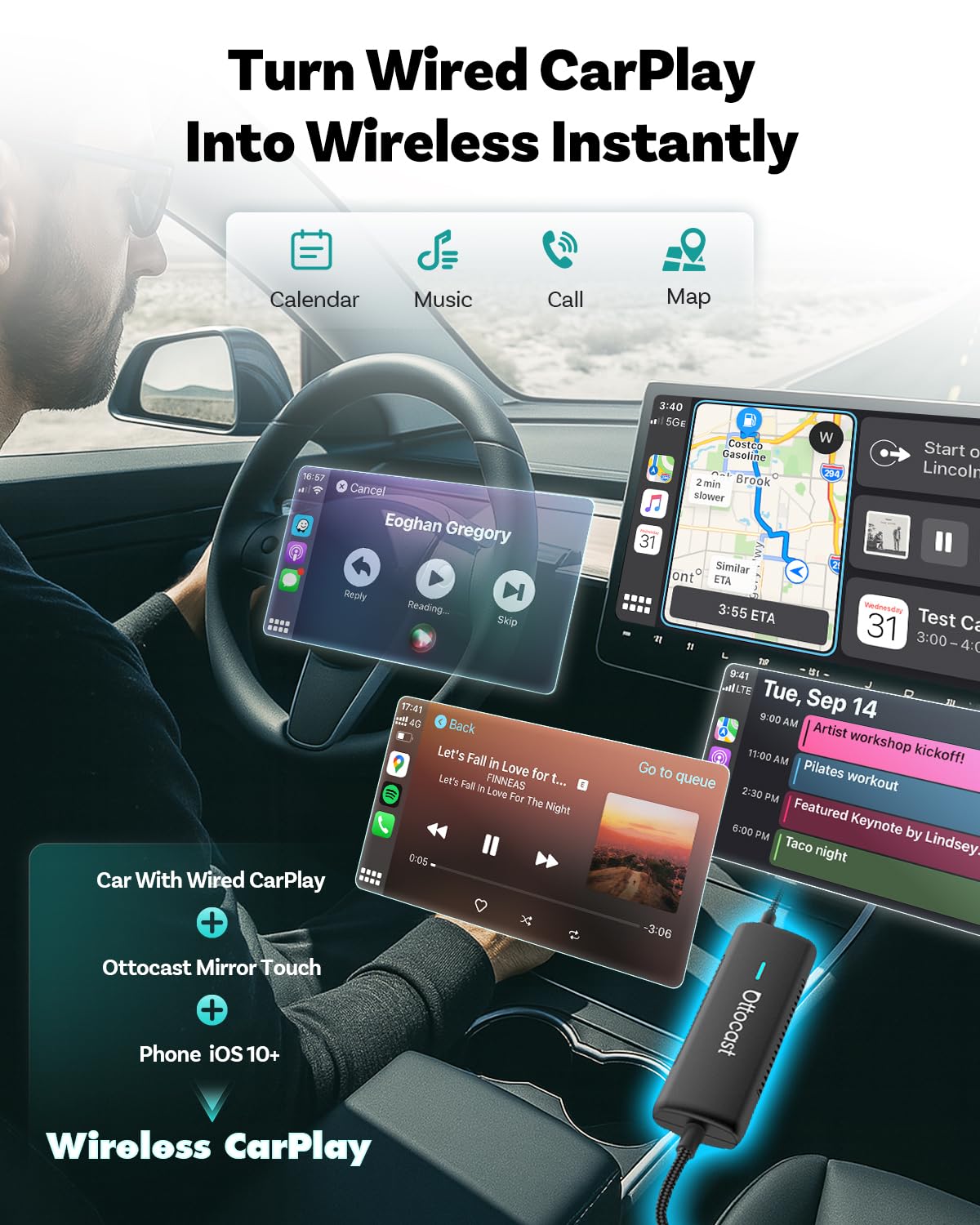 Ottocast Mirror Touch With Wireless Carplay Adapter, Mirror & Watch Any App On The Car Screen, Such As Youtube Netflix Tiktok Di