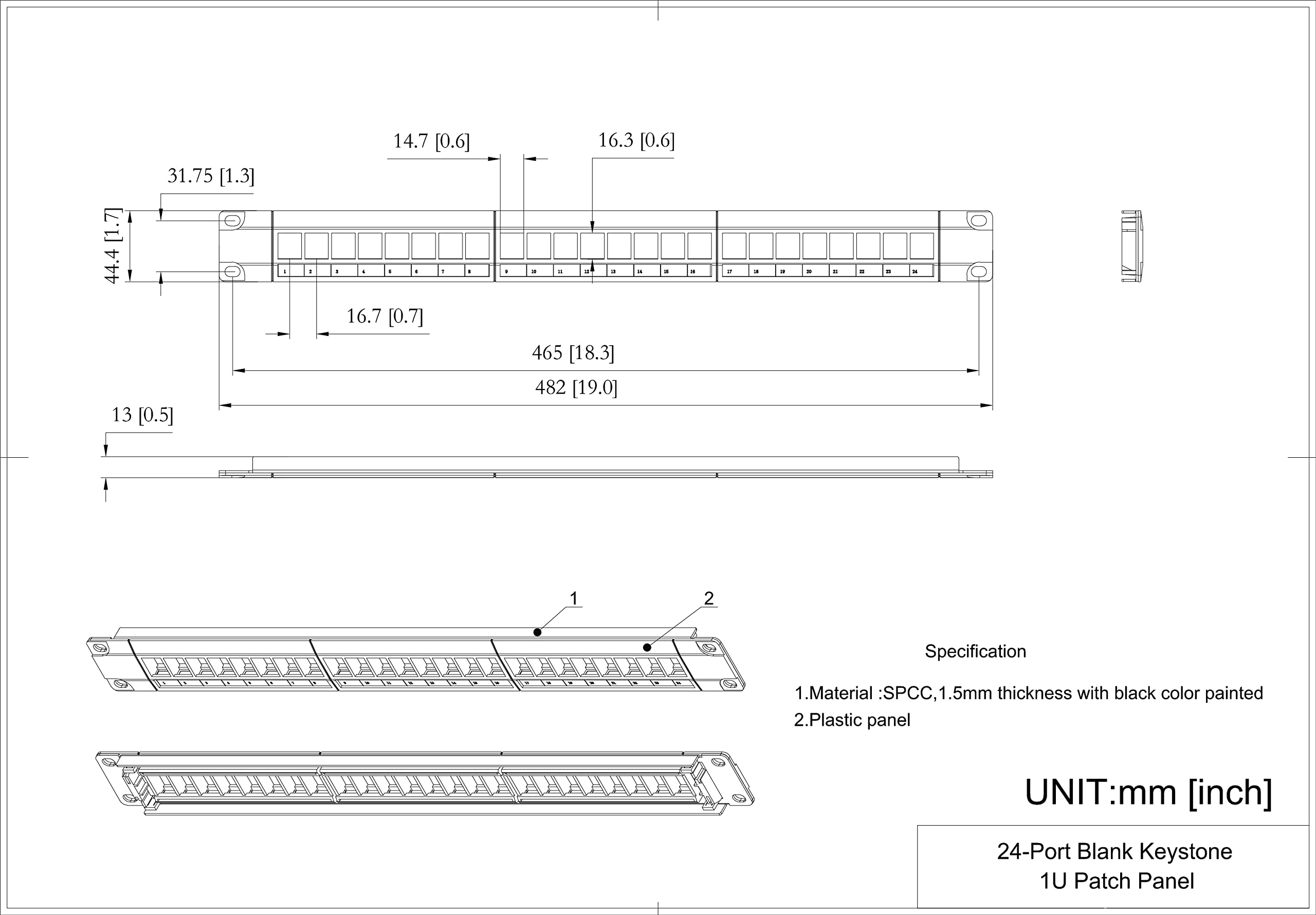 Qiaoyoubang 2 Pack Of 24 Port Blank Keystone Patch Panel 1U Rackmount Or Wall Mount Utp Patch Panel For Keystone Jacks 19 Inch M