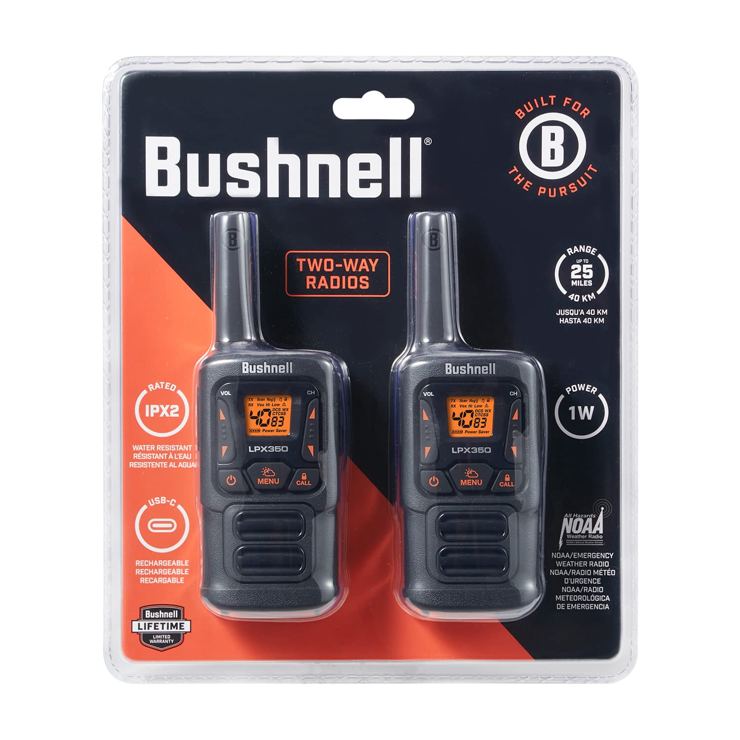 Bushnell Lpx350 Walkie Talkie Radio - Reliable Quality, Rugged Design, 1W Power For 25 Miles Of Range, Two Way Radios Equipped F