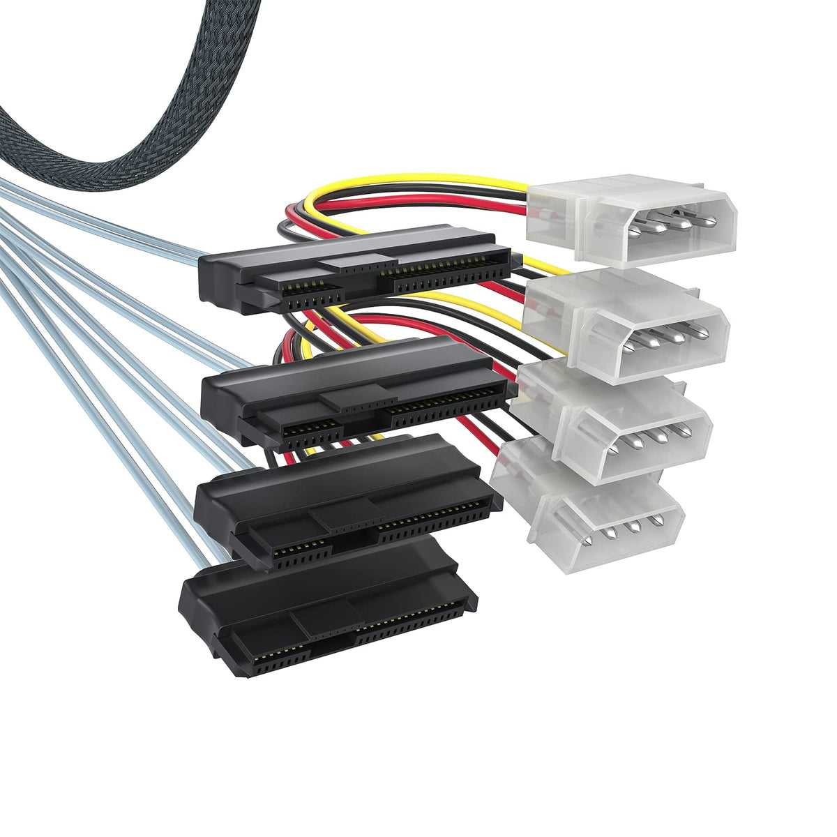 Internal Mini Sas Hd Sff 8643 To (4) 22 Pin Sff 8482 Fan Out Sas Cable With Ide Molex 4Pin Sata Power, 12Gb/S, 0.5M(1.6Ft)
