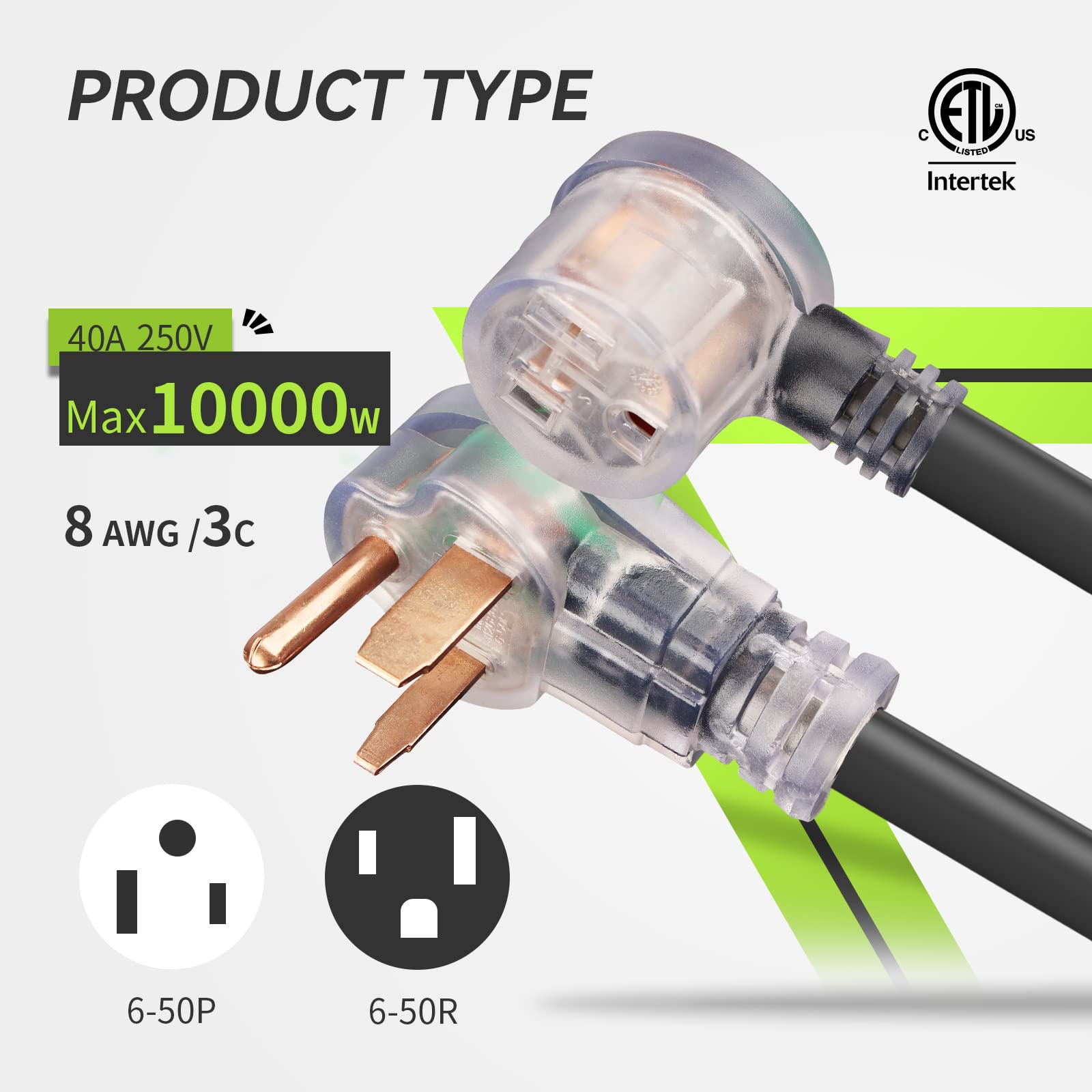 Rvmate 250V 25 Feet Welder Extension Cord, 8 Awg Nema 6 50 Stw Heavy Duty Welding Cord With Led Indicator