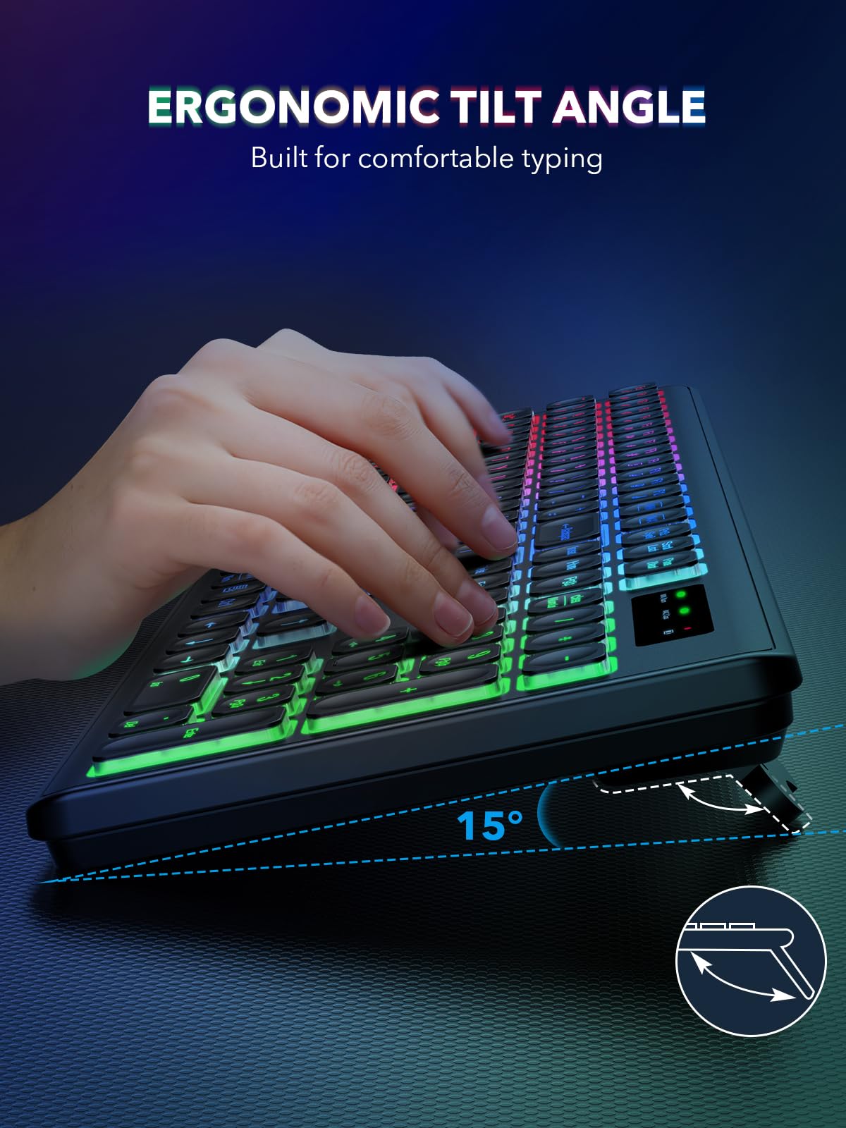Wireless Keyboard And Mouse Backlit, Quiet Light Up Keys, Tilt Legs, Sleep Mode   Rechargeable Usb Cordless Combo For Computer,