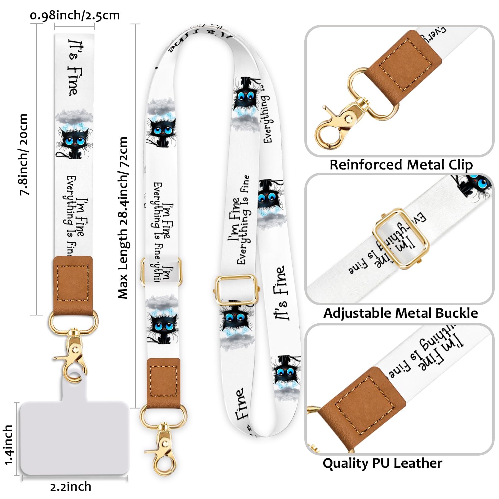 Phone Lanyard Crossbody With Wrist Strap, Black Cat Cell Phone Lanyards For Around The Neck Wristlet Adjustable Phone Strap, Fun