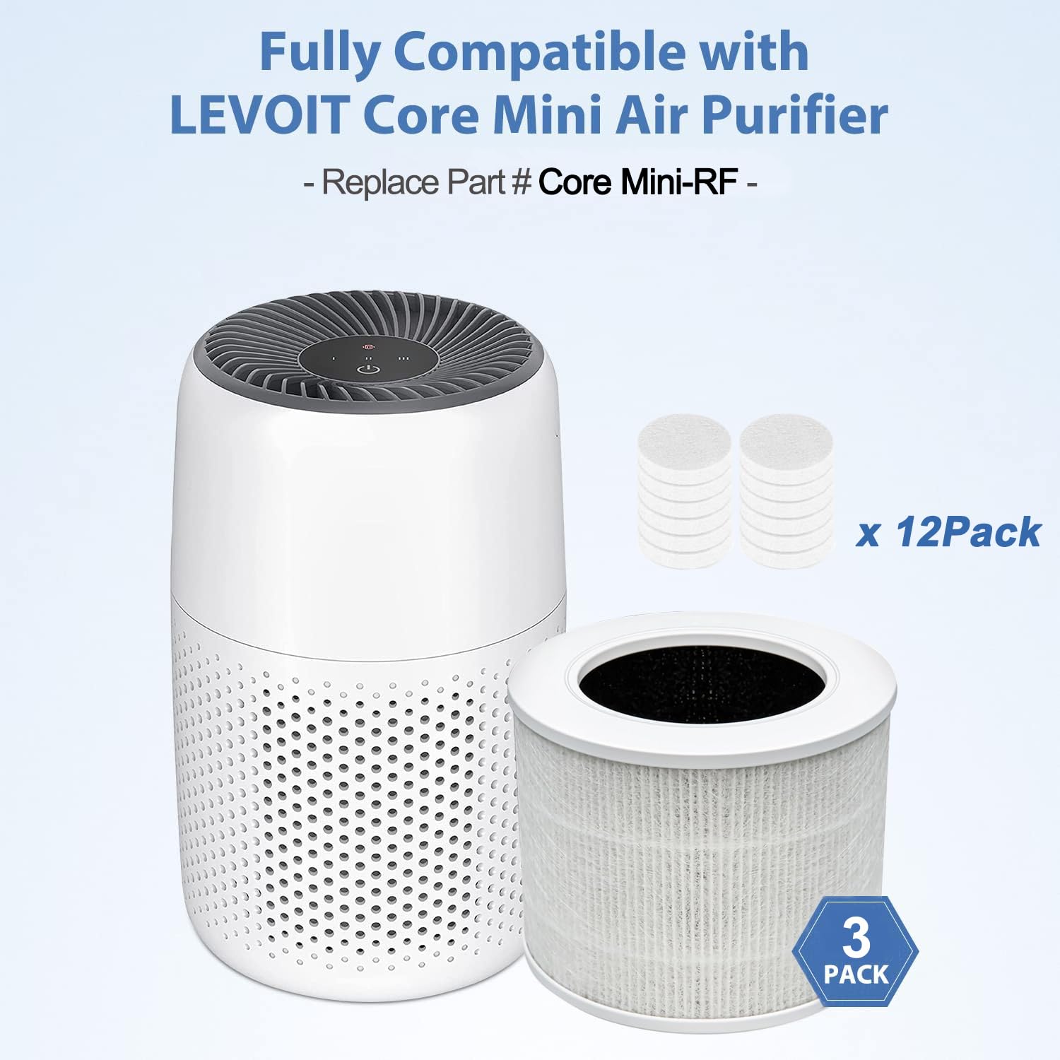 LemonQueen 3-Pack Core Mini Replacement Filter for LEVOIT Core Mini Air Purifier, 3-in-1 High Efficiency with Activated Carbon, 5.7x5.7x4