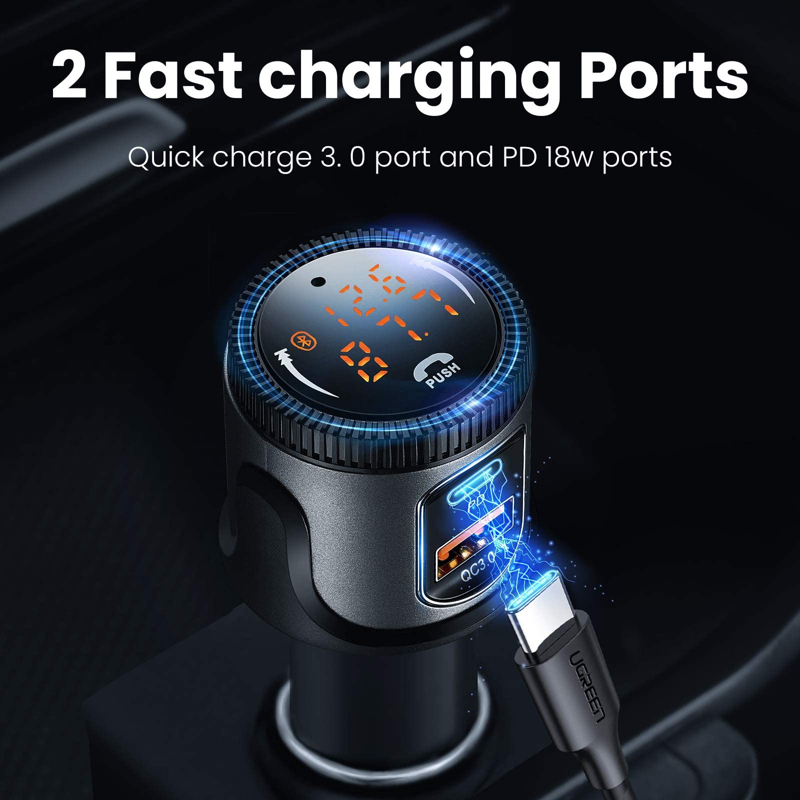 Bluetooth 5.1 Fm Transmitter For Car, Wireless Bluetooth Car Adapter With 36W Qc 3.0 + Pd 3.0 Usb C Fast Charger, Car Radio Tran