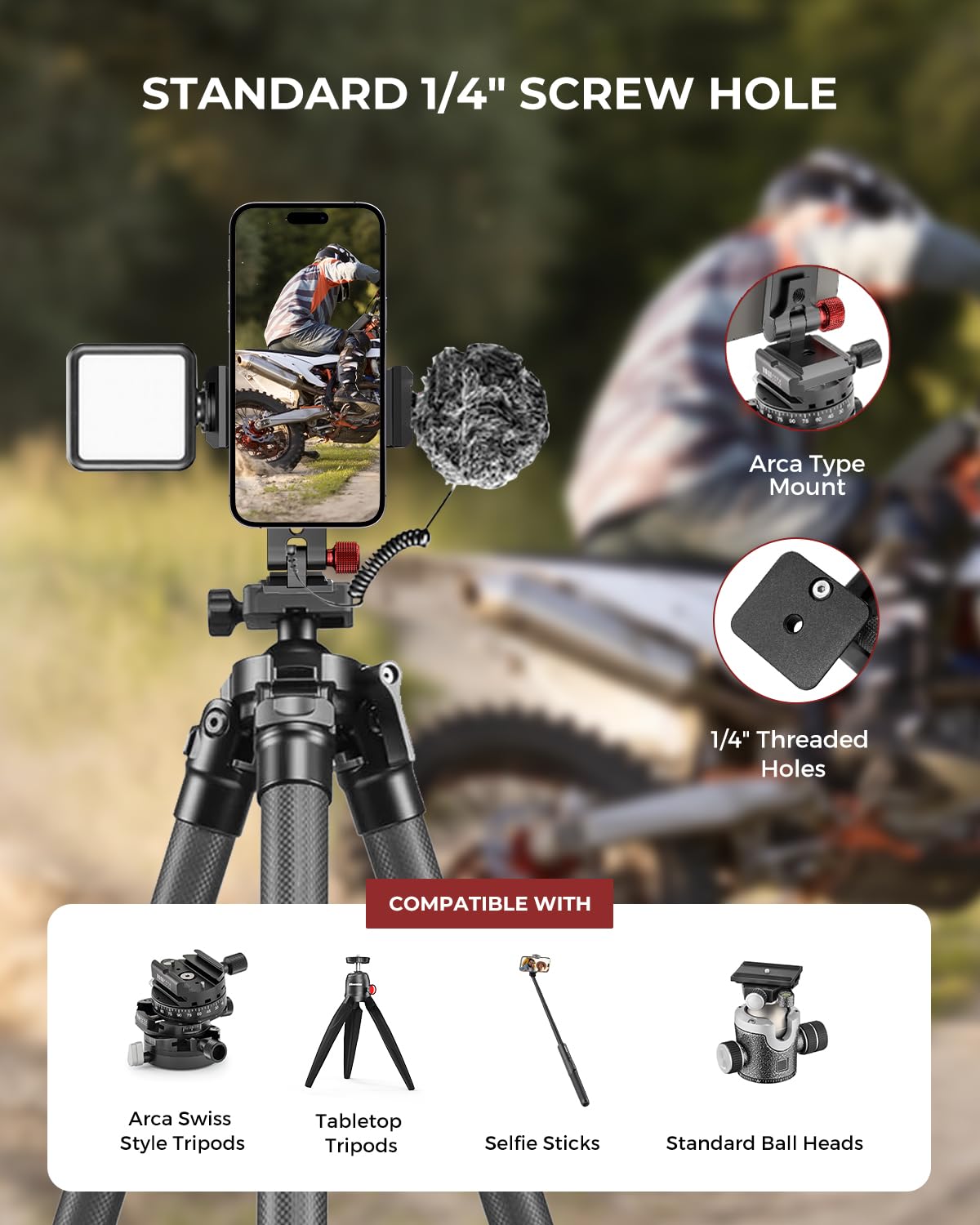 Ubeesize Metal Phone Tripod Mount Cold Shoes With Arca Qr Base, 3 Control Knob 360 Cell Phone Tripod Adapter For Iphone, Samsung