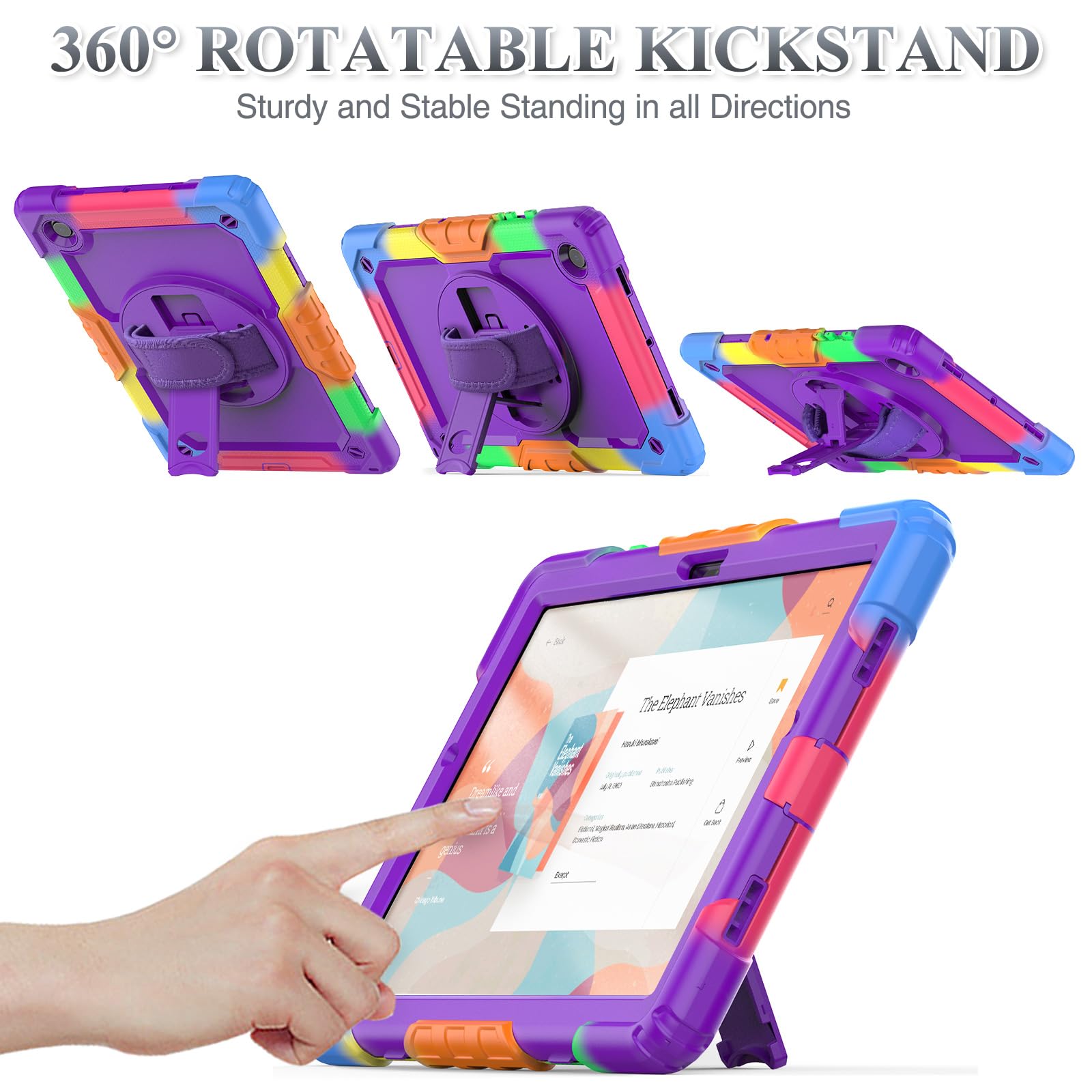 Seymac Stock 360 Hand Strap Shockproof Case For Samsung Galaxy Tab A8 10.5 Inch, Purple+Colorful