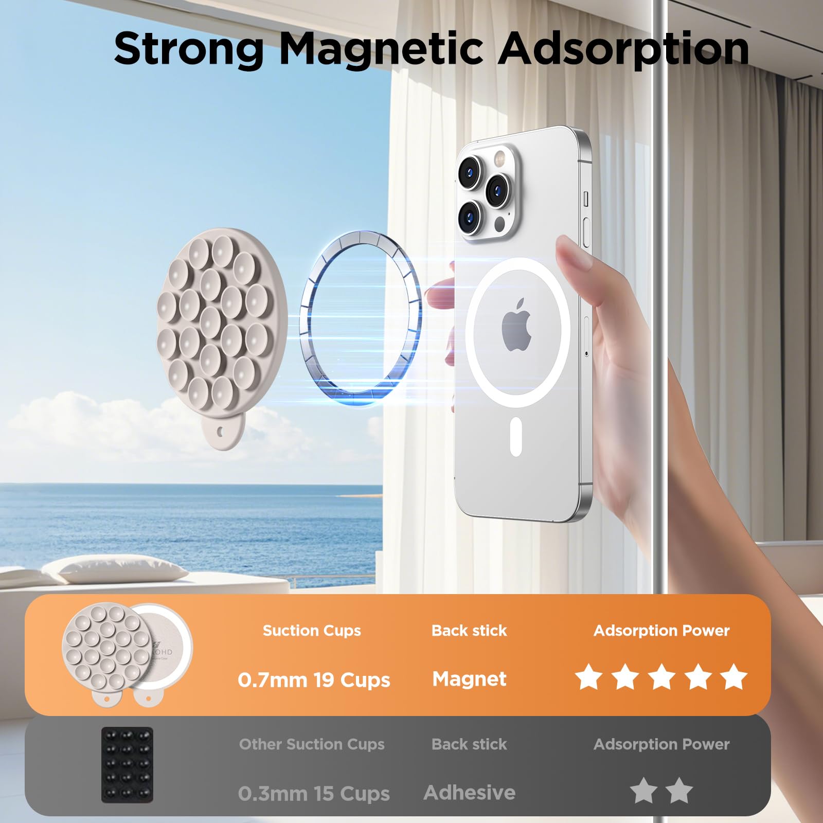 Hsaohd Magnetic Suction Cup Phone Mount For Magsafe Case, Silicone Hands-Free Grip Holder For Iphone And Android, Mirror Shower